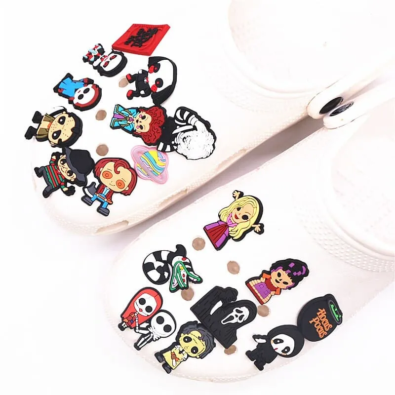 Halloween Horror Movie Style Shoe Charms PVC Grim Reaper Chainsaw Wizard Murderer Designer Croc Clogs Accessories Decorations