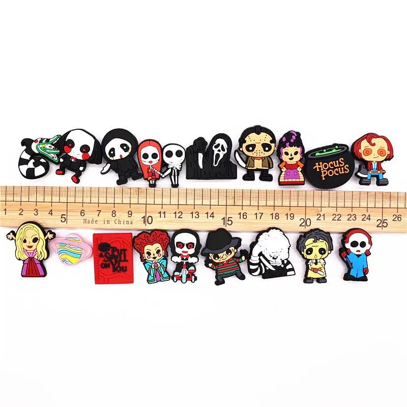 Halloween Horror Movie Style Shoe Charms PVC Grim Reaper Chainsaw Wizard Murderer Designer Croc Clogs Accessories Decorations