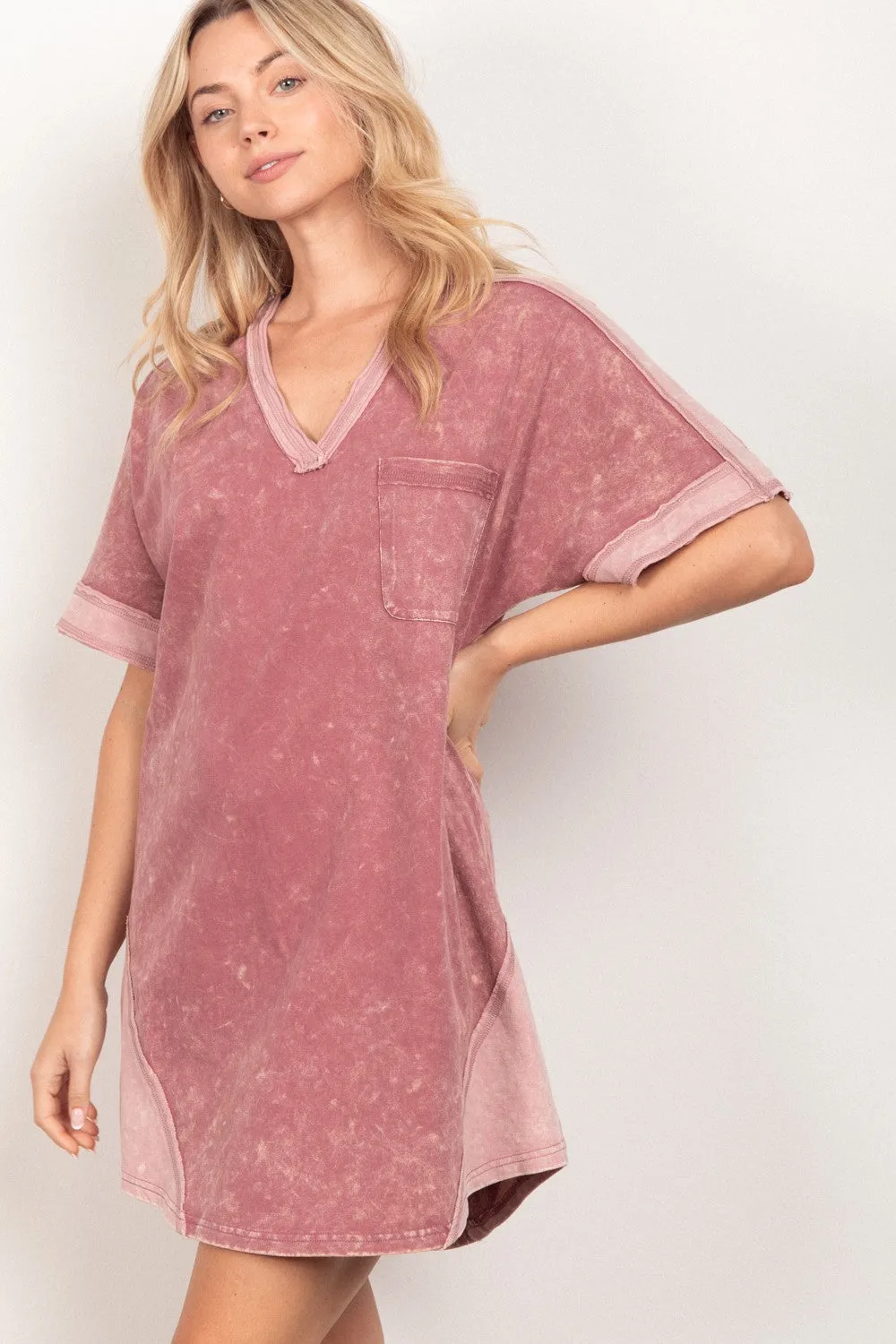 Hazel Blues® |  VERY J Short Sleeve V-Neck Tee Dress