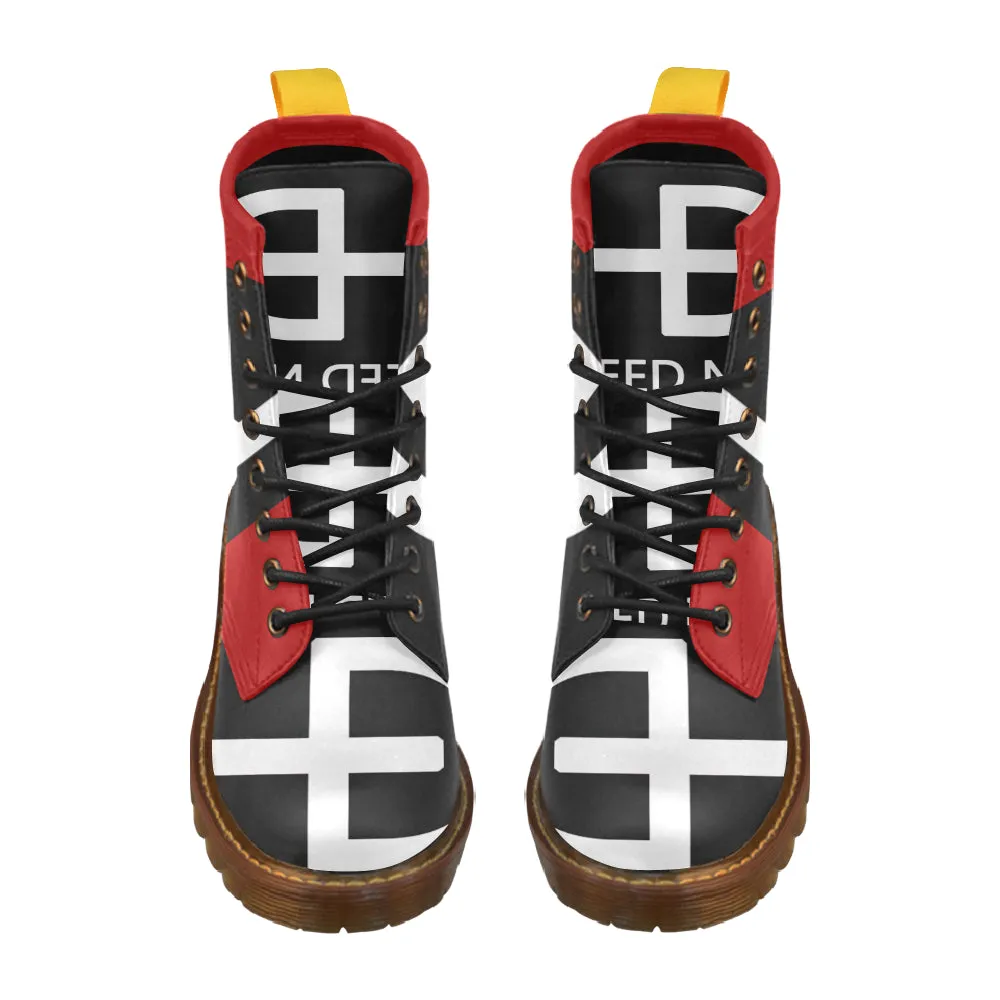 HEED NYC Red, White and Black High Grade Vegan Leather Martin Boot
