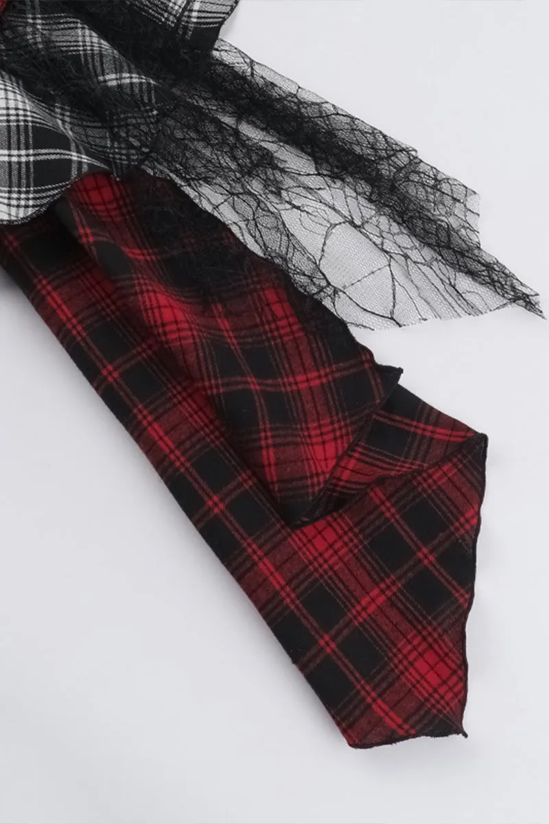 HQS1321 Punk Asymmetrical Plaid Skirt