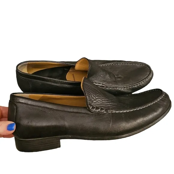 Johnston &amp; Murphy Hawkins Venetian Shoes sheepskin loafers black leather 12 wide