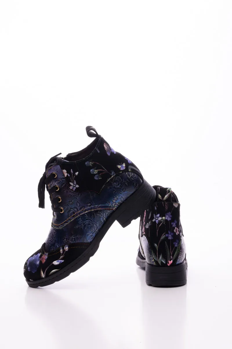 Jordie Floral Embossed Leather Combat Boots - Violet