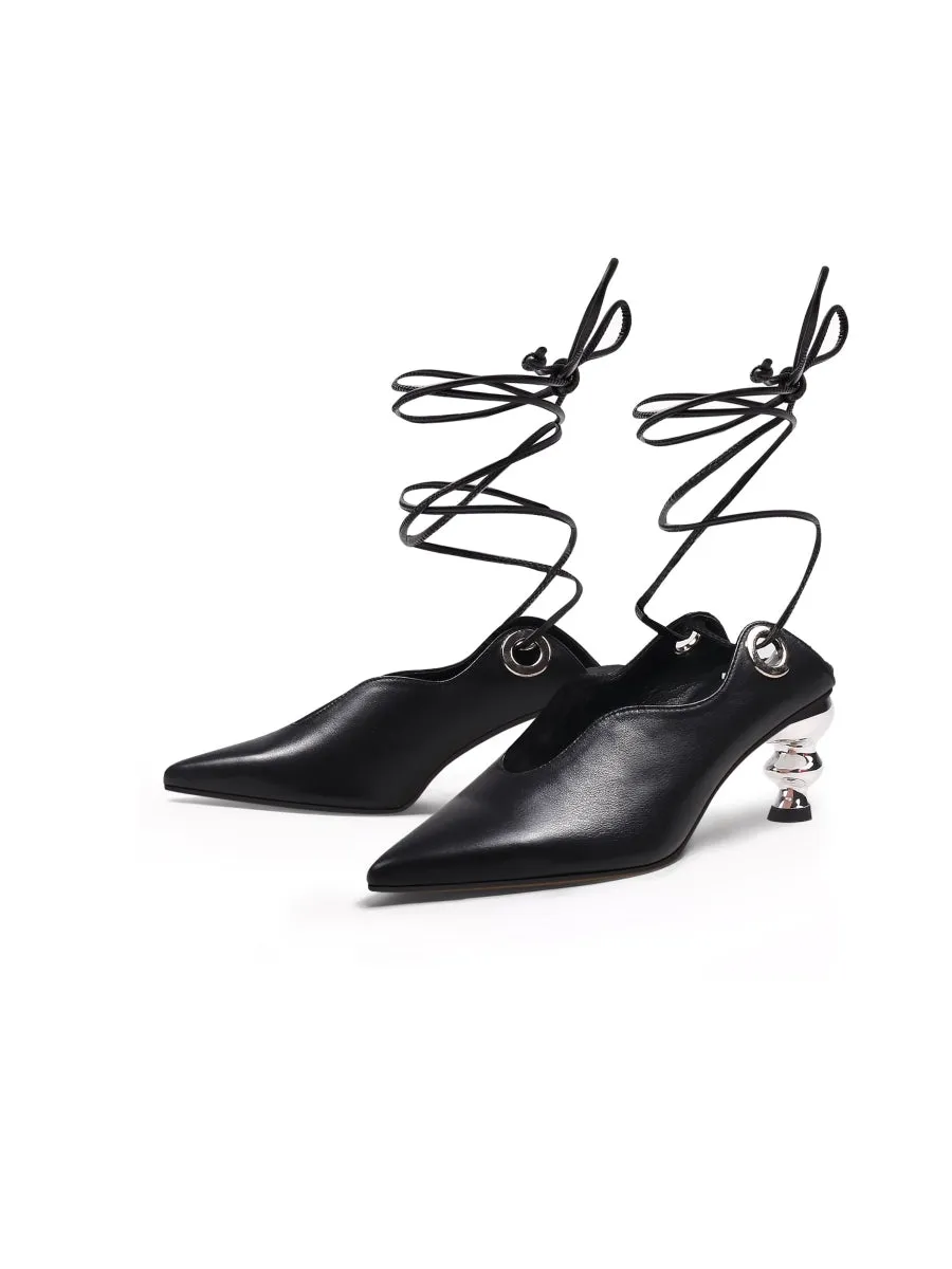Kettle-Heel Scalloped Edges Pump - Black