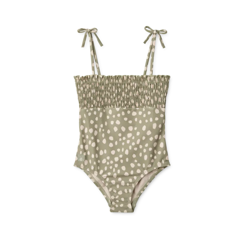 Larissa Leopard Spotted Smocked Swimsuit (Mist)