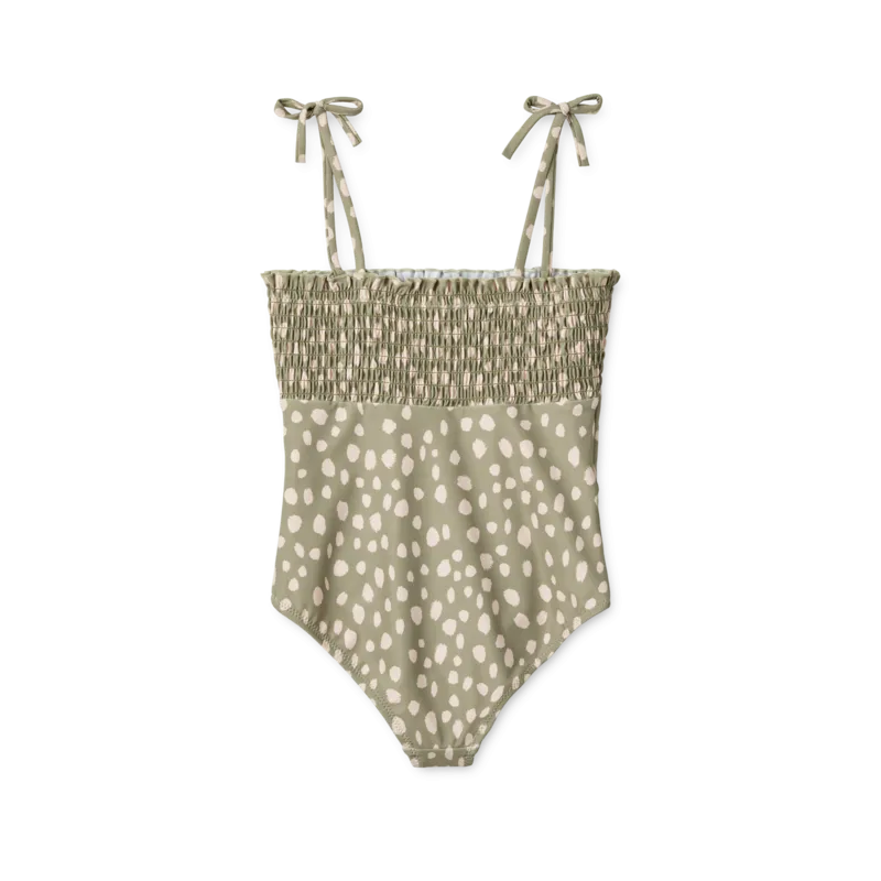 Larissa Leopard Spotted Smocked Swimsuit (Mist)