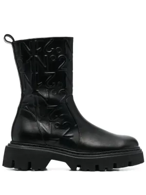 logo-embossed combat ankle boots