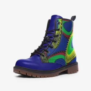 Maya  African Print Leather Combat Boots