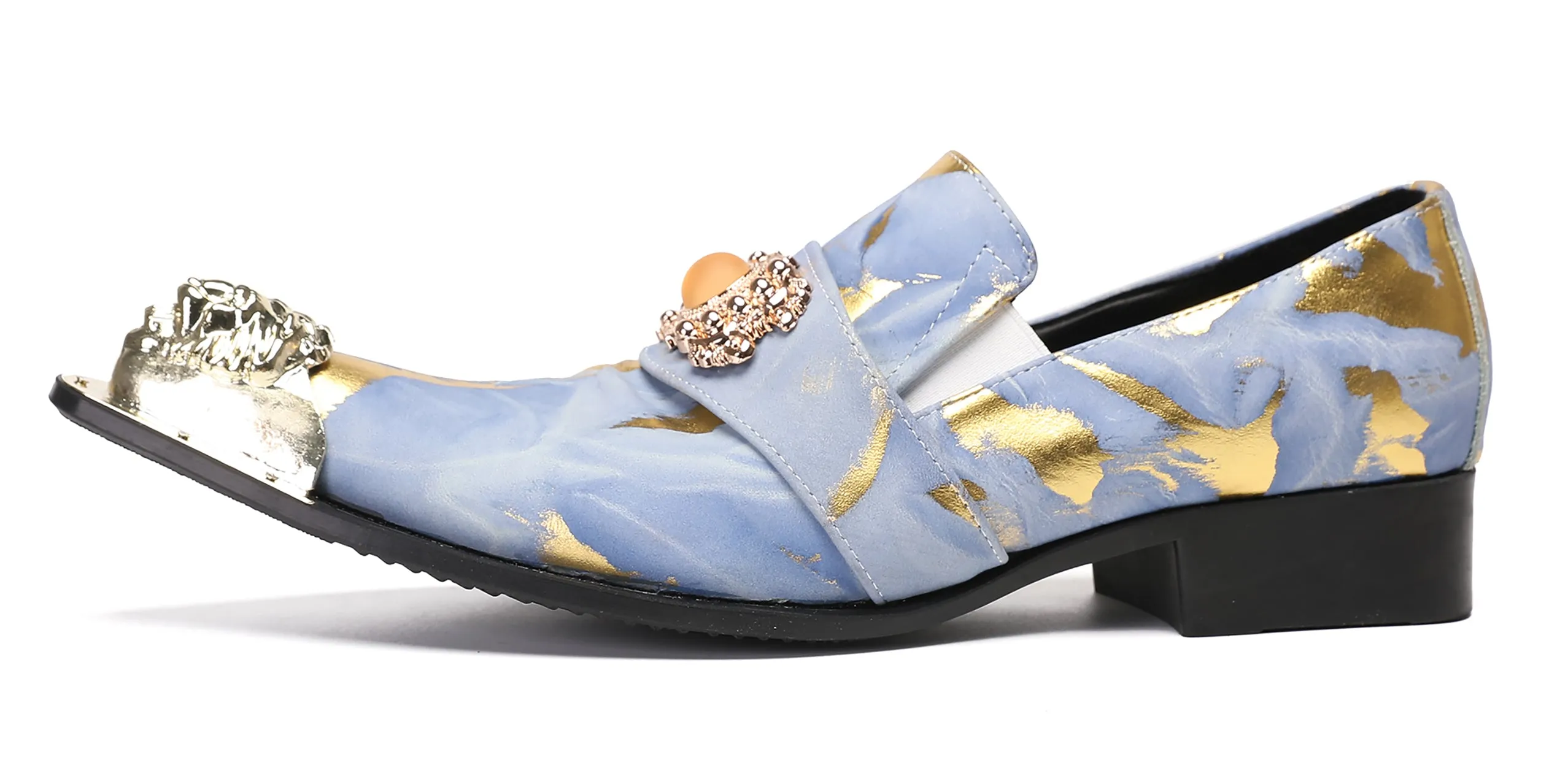 Mens Casual Dress Rhinestone Beaded Western Loafers