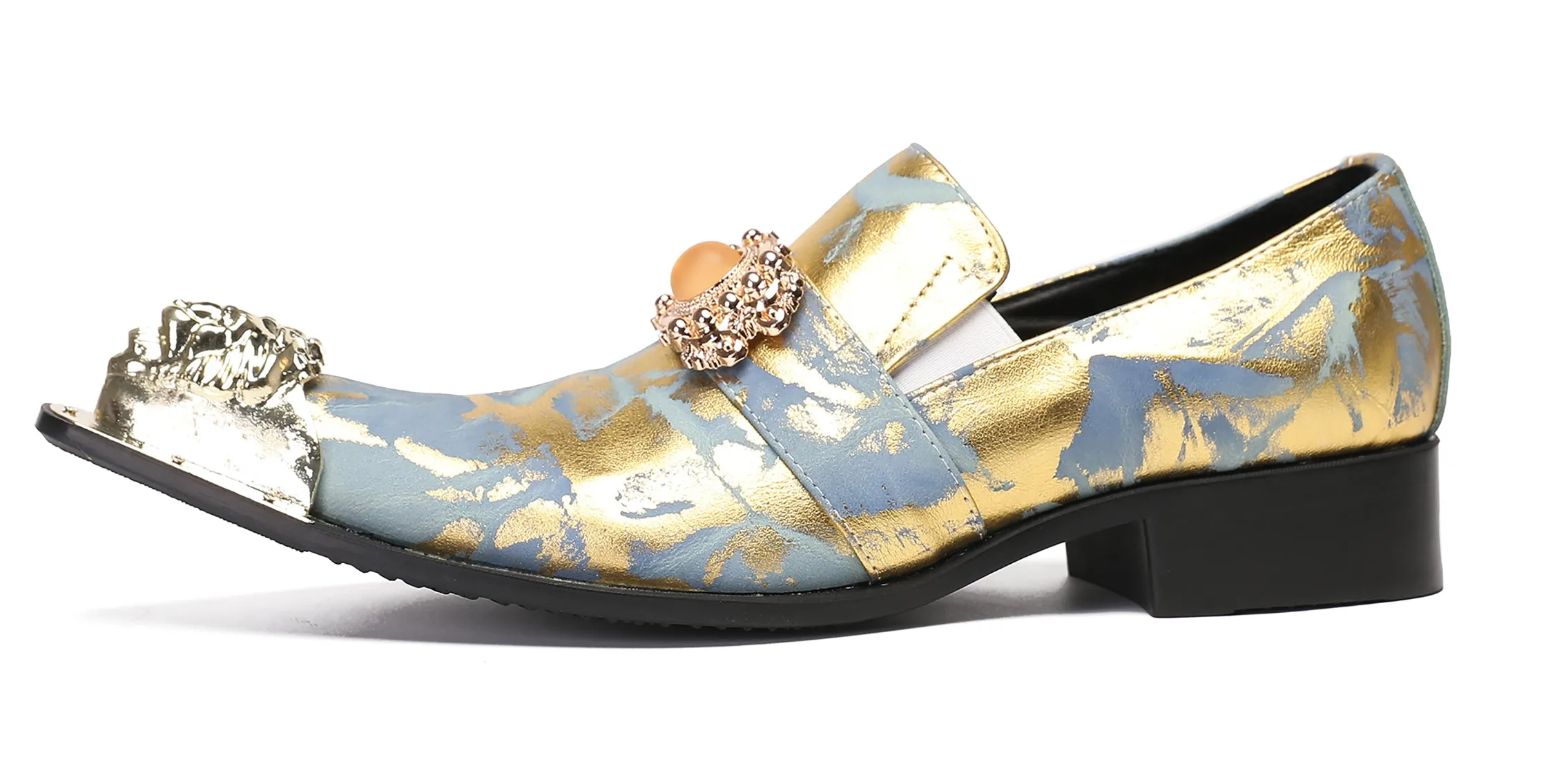 Mens Casual Dress Rhinestone Beaded Western Loafers