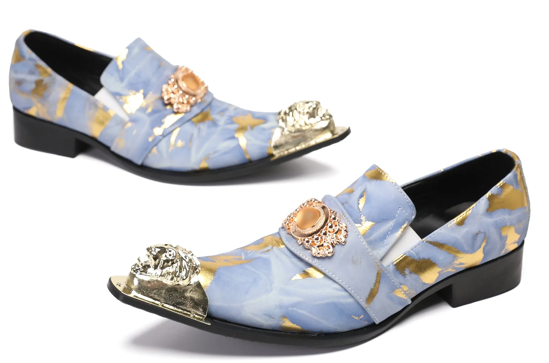 Mens Casual Dress Rhinestone Beaded Western Loafers