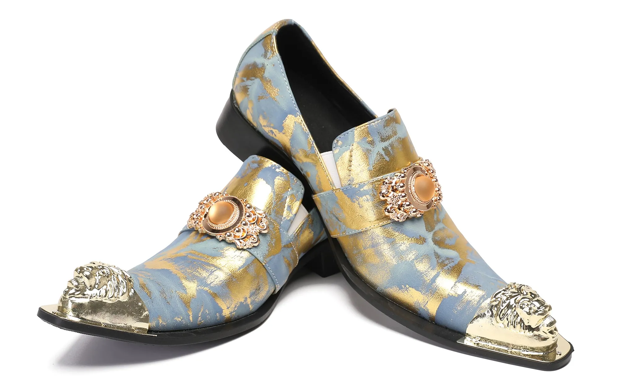 Mens Casual Dress Rhinestone Beaded Western Loafers