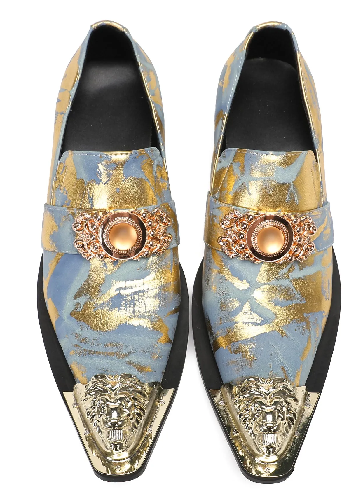 Mens Casual Dress Rhinestone Beaded Western Loafers