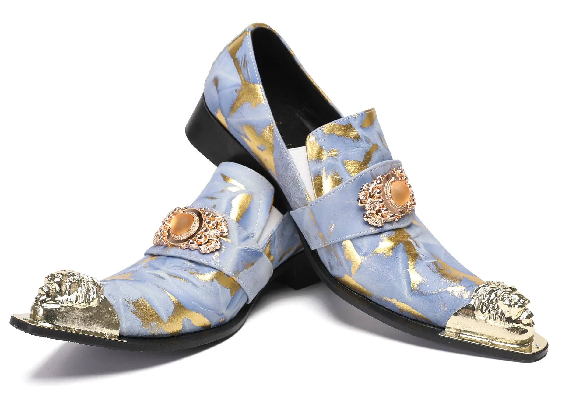 Mens Casual Dress Rhinestone Beaded Western Loafers