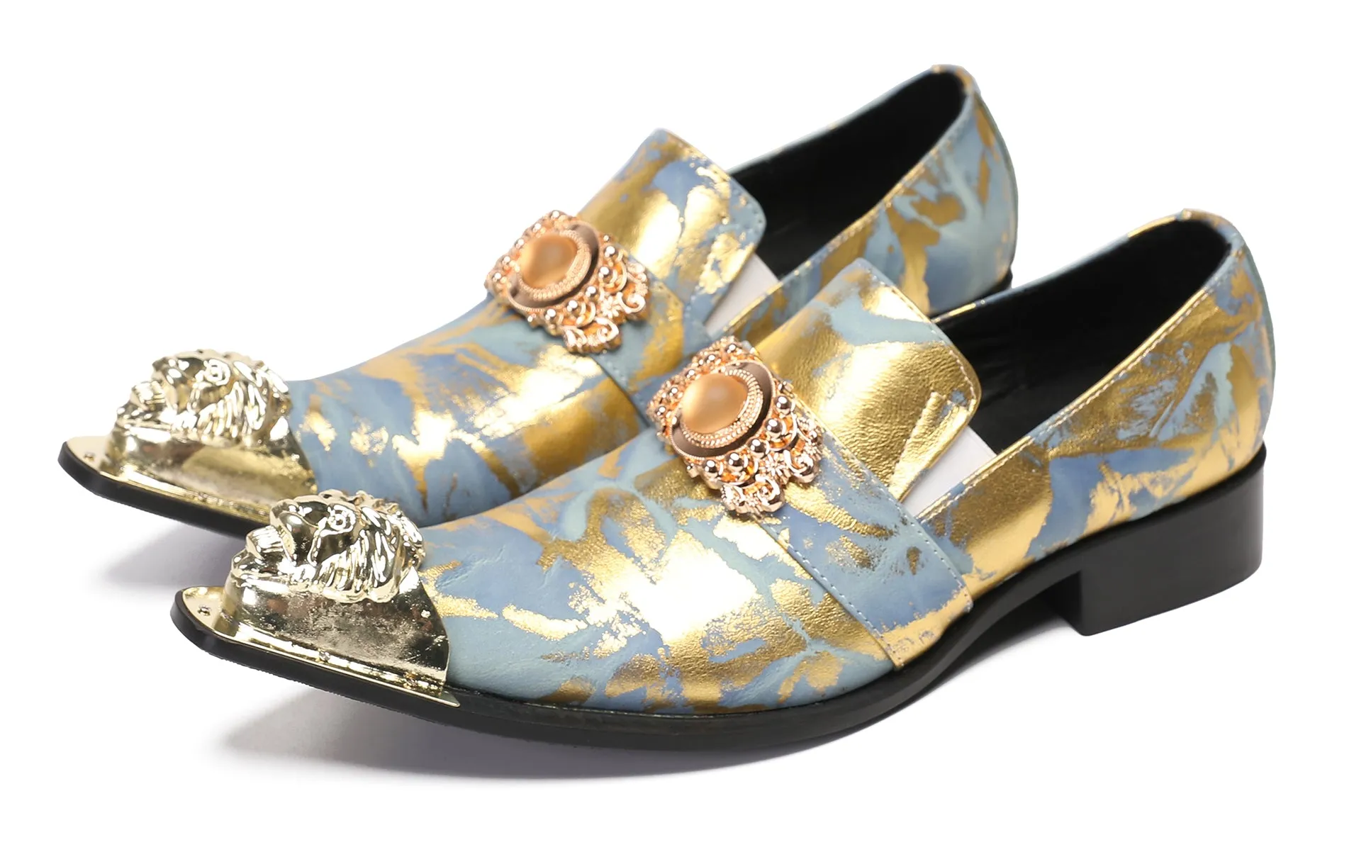 Mens Casual Dress Rhinestone Beaded Western Loafers