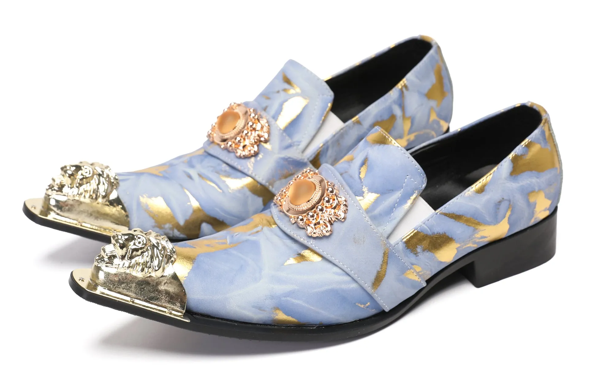 Mens Casual Dress Rhinestone Beaded Western Loafers