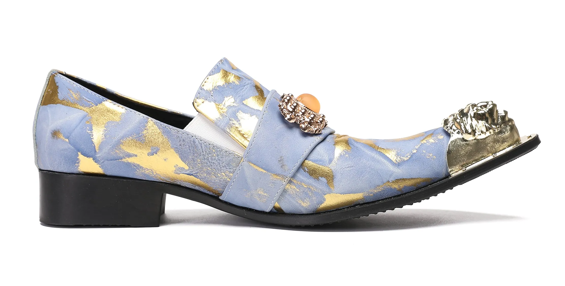 Mens Casual Dress Rhinestone Beaded Western Loafers