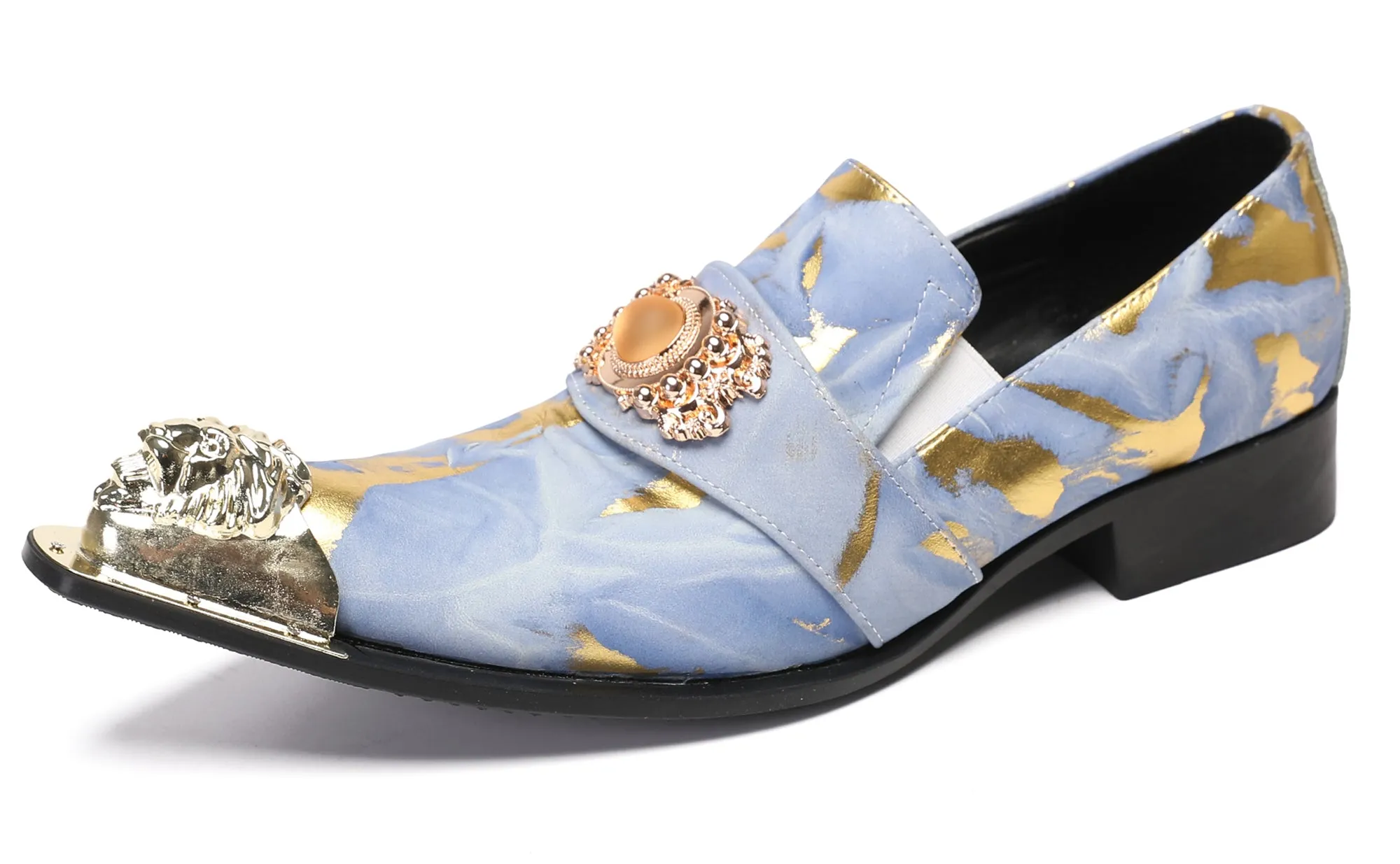 Mens Casual Dress Rhinestone Beaded Western Loafers