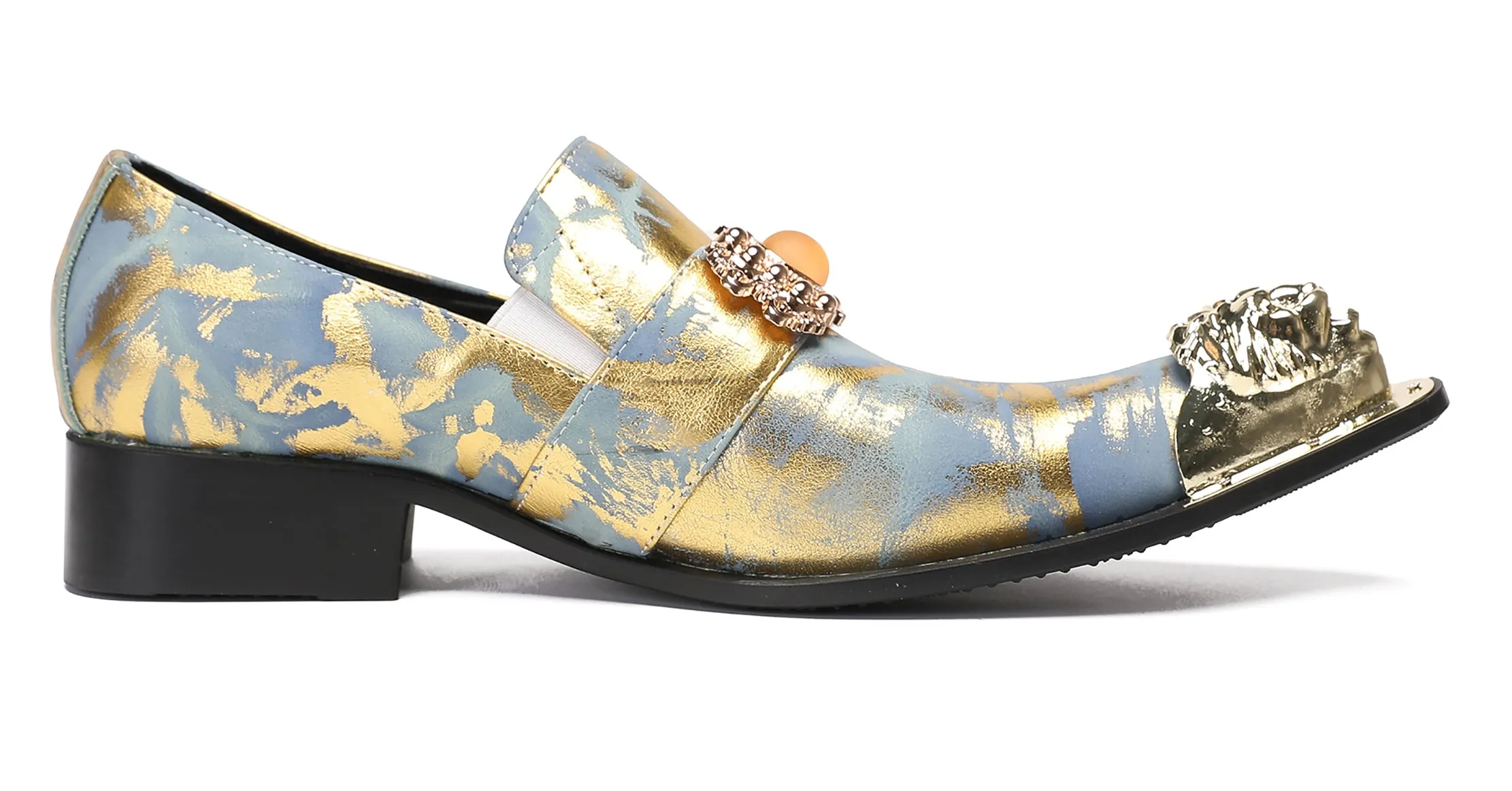 Mens Casual Dress Rhinestone Beaded Western Loafers