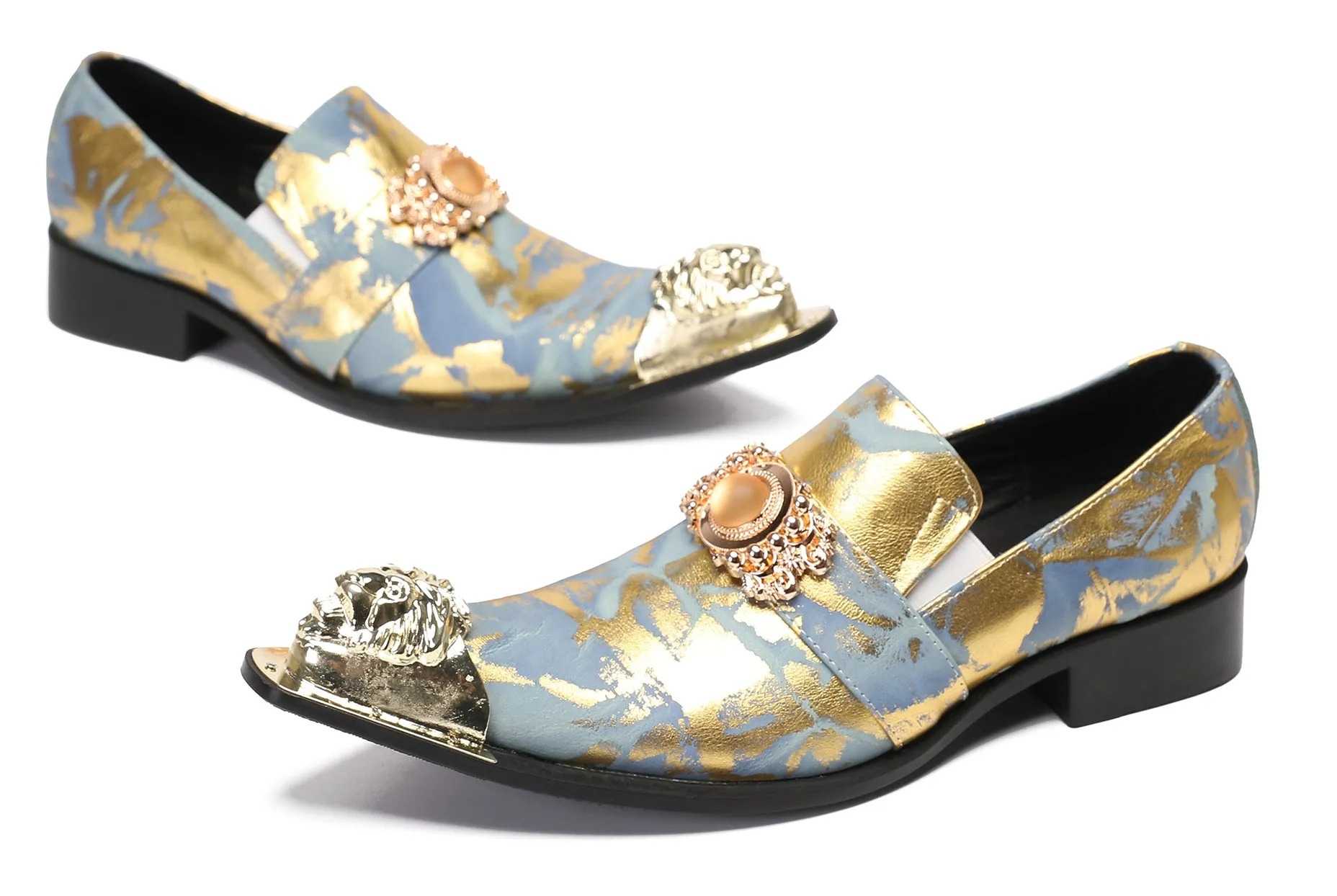 Mens Casual Dress Rhinestone Beaded Western Loafers