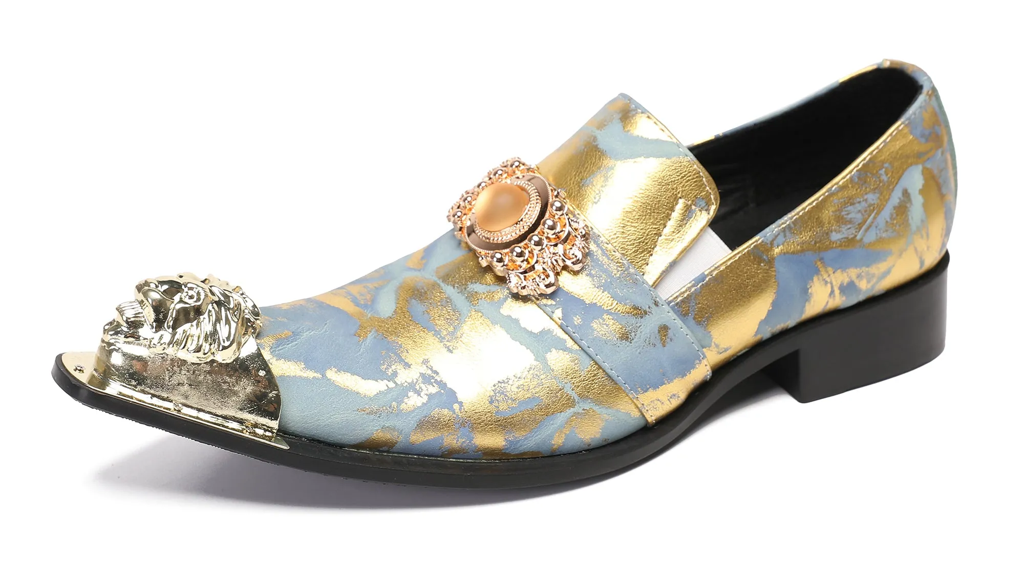 Mens Casual Dress Rhinestone Beaded Western Loafers