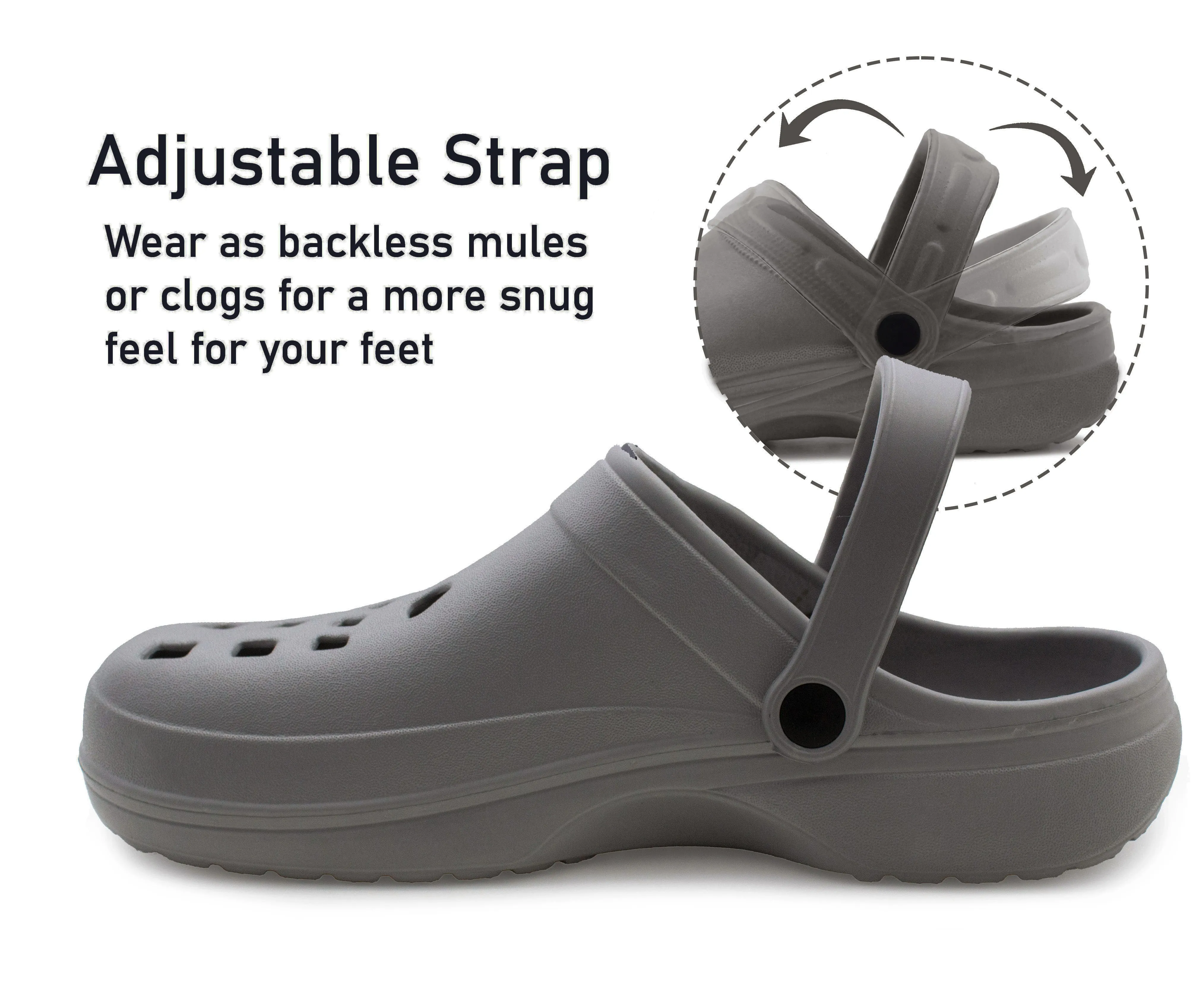 Mens Clogs Grey Lightweight EVA Garden Breathable Slip On Beach Hospital Nurse Kitchen Water Shoes Mules House Shoes Sandals