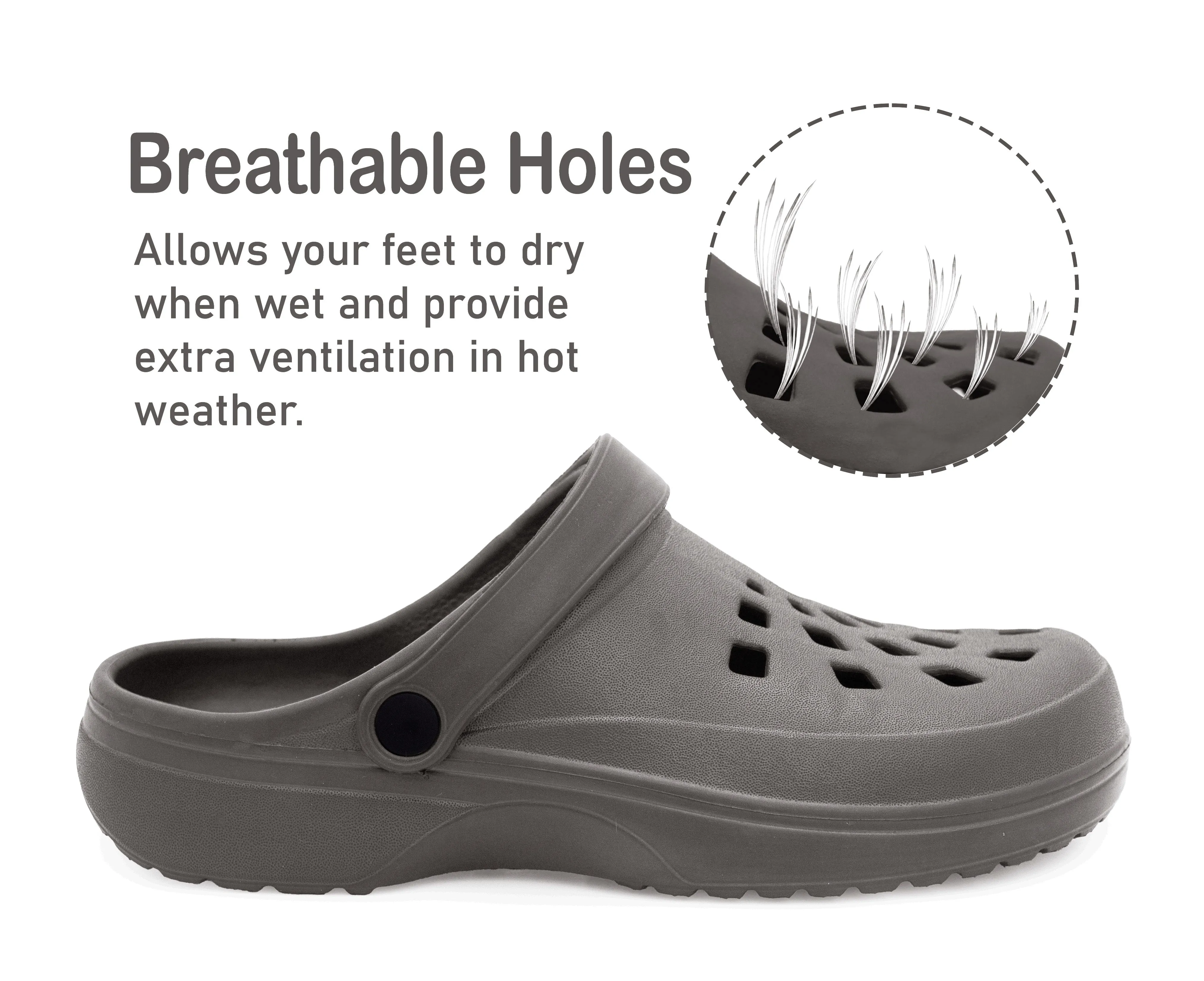 Mens Clogs Grey Lightweight EVA Garden Breathable Slip On Beach Hospital Nurse Kitchen Water Shoes Mules House Shoes Sandals