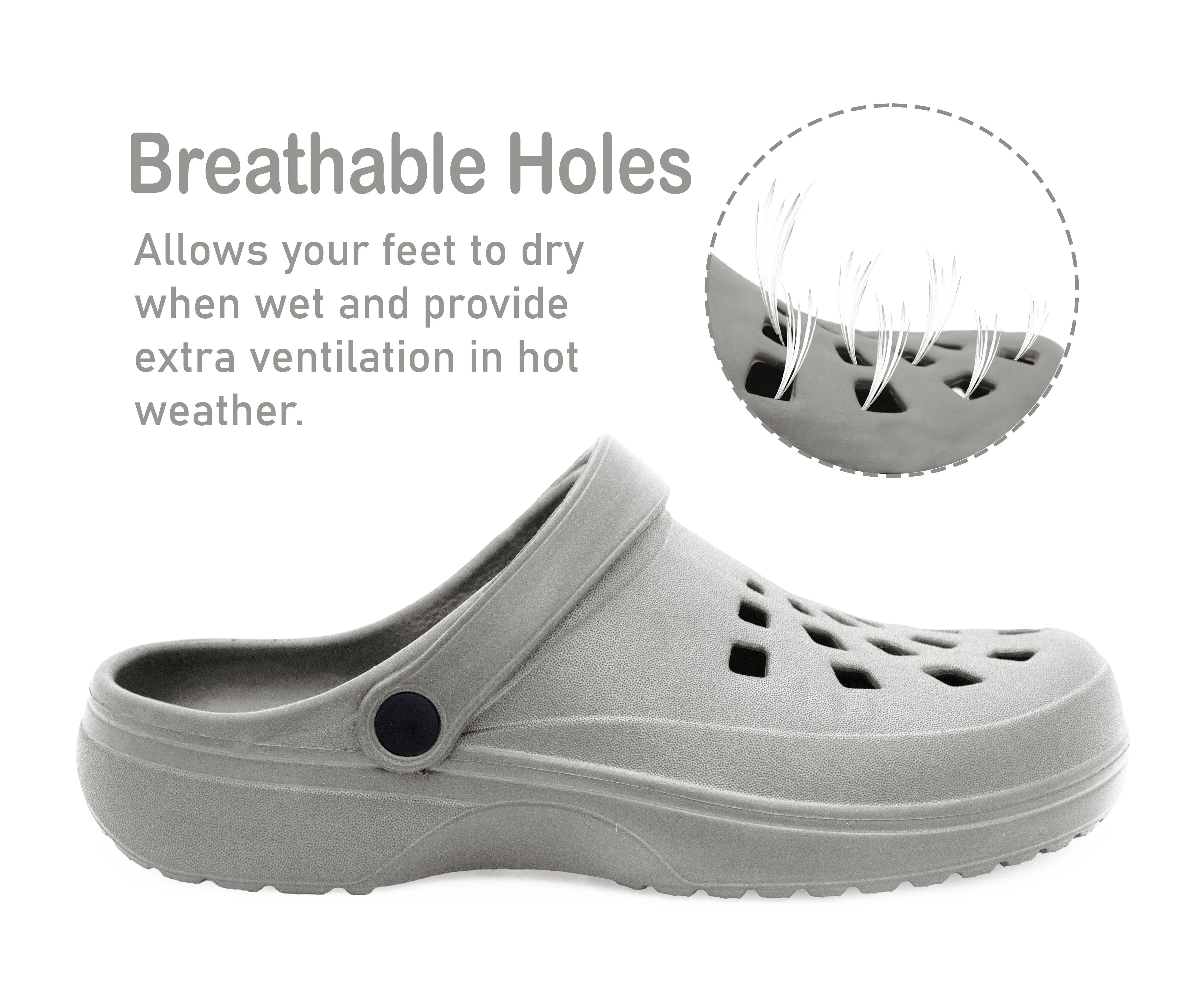 Mens Clogs Silver Lightweight EVA Garden Breathable Slip On Beach Hospital Nurse Kitchen Water Shoes Mules House Shoes Sandals