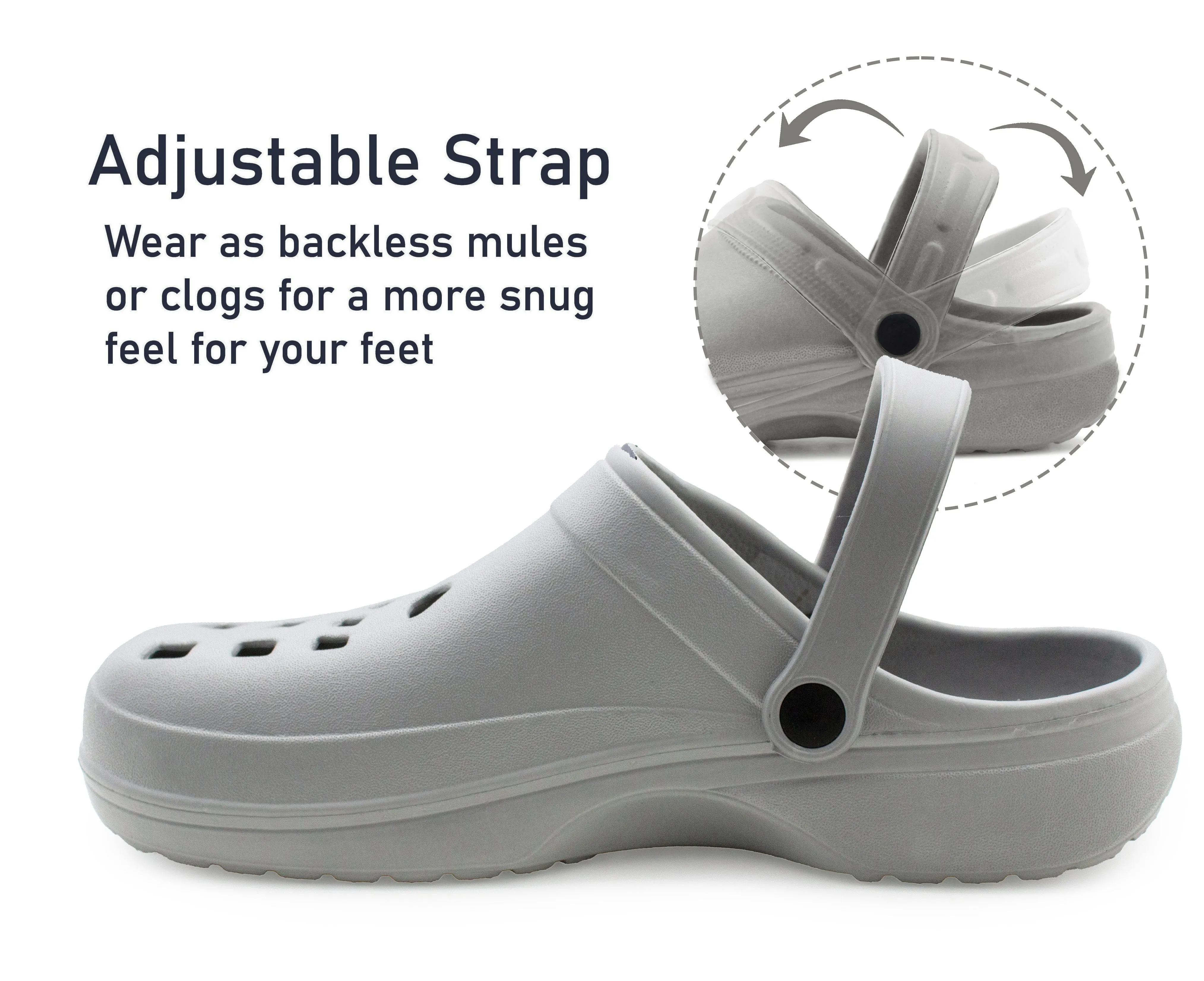 Mens Clogs Silver Lightweight EVA Garden Breathable Slip On Beach Hospital Nurse Kitchen Water Shoes Mules House Shoes Sandals