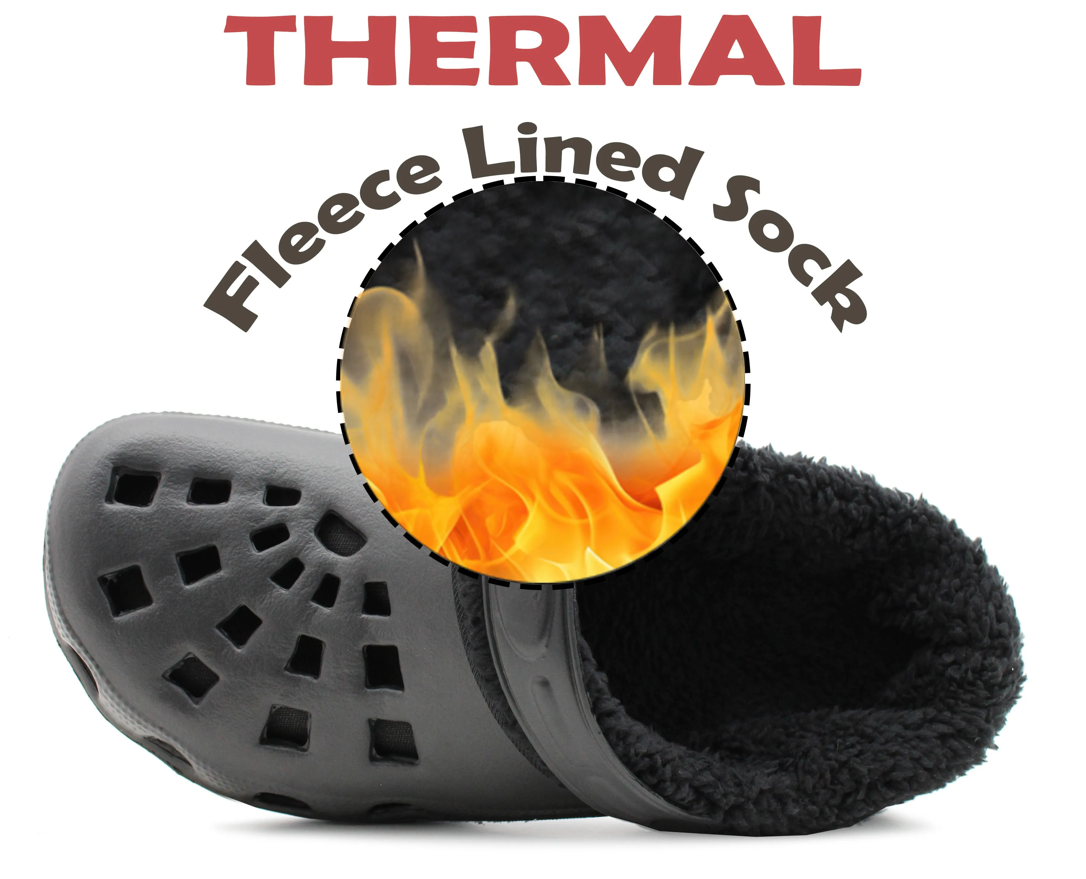 Mens Clogs Warm Fur Lined Thermal Black Garden Clogs Slip On Lightweight EVA Slippers Indoor House Shoes Shower Sandals