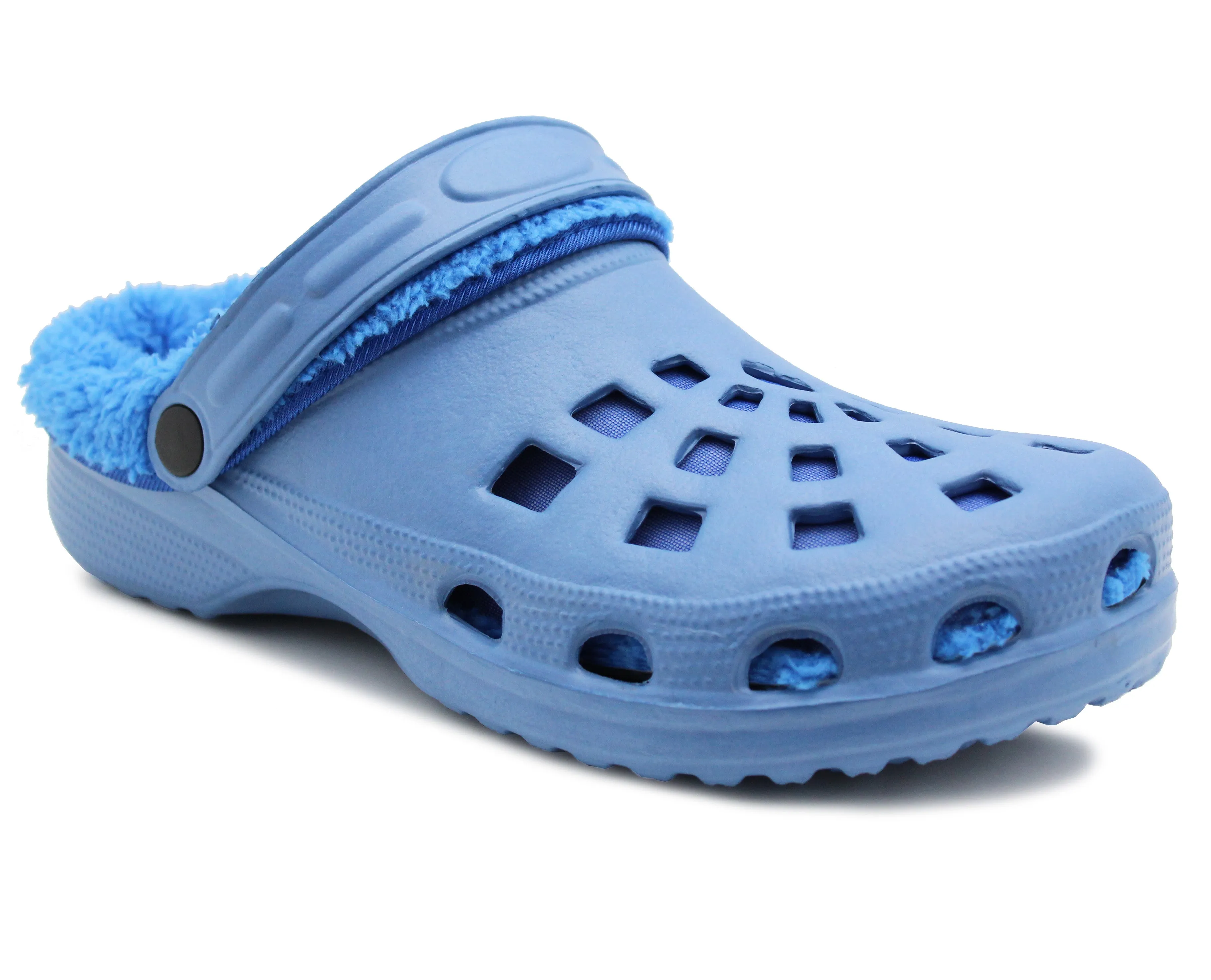 Mens Clogs Warm Fur Lined Thermal Blue Garden Clogs Slip On Lightweight EVA Slippers Indoor House Shoes Shower Sandals