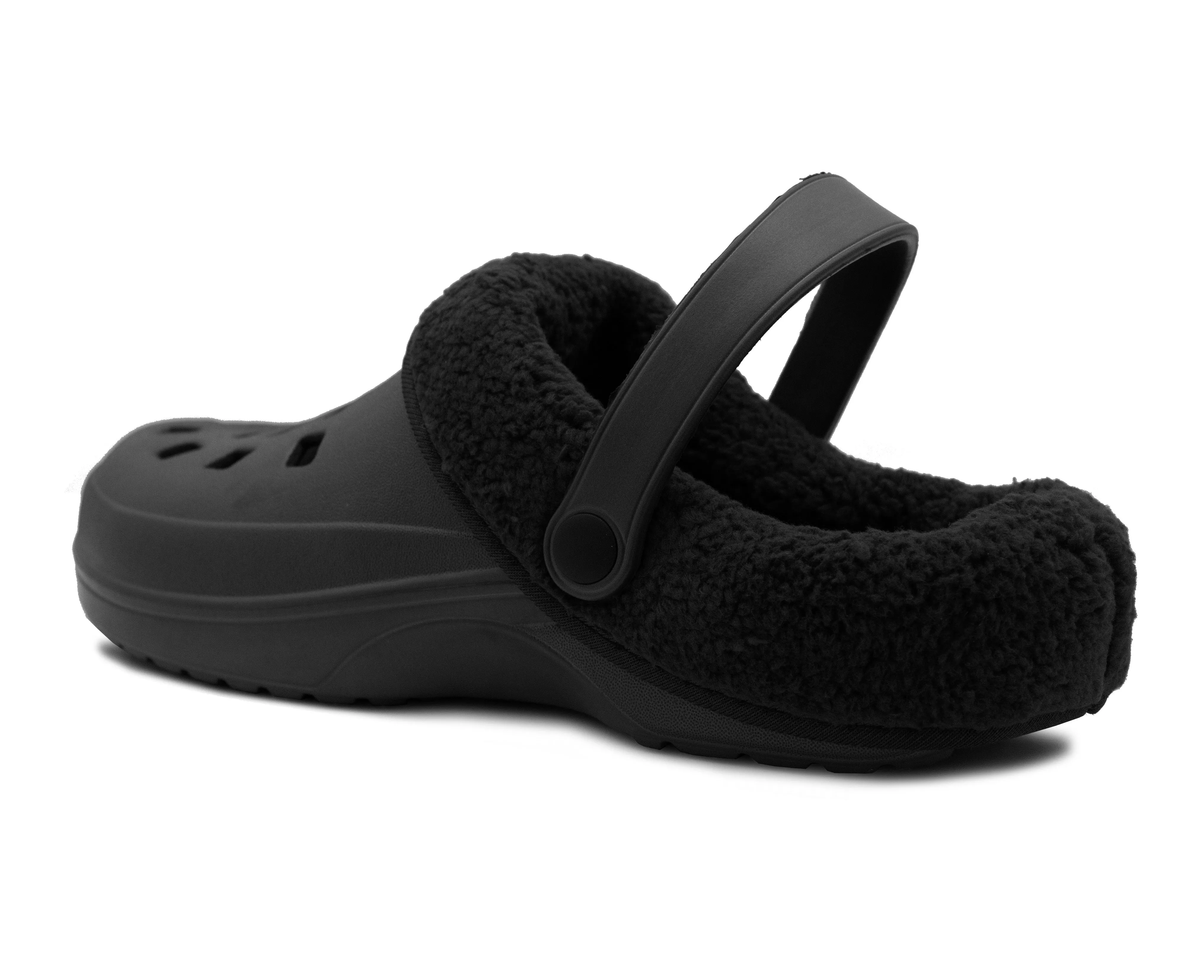 Mens Clogs Warm Fur Lined Thermal Garden Black Clogs Slip On Lightweight EVA Slippers Indoor House Shoes Shower Sandals