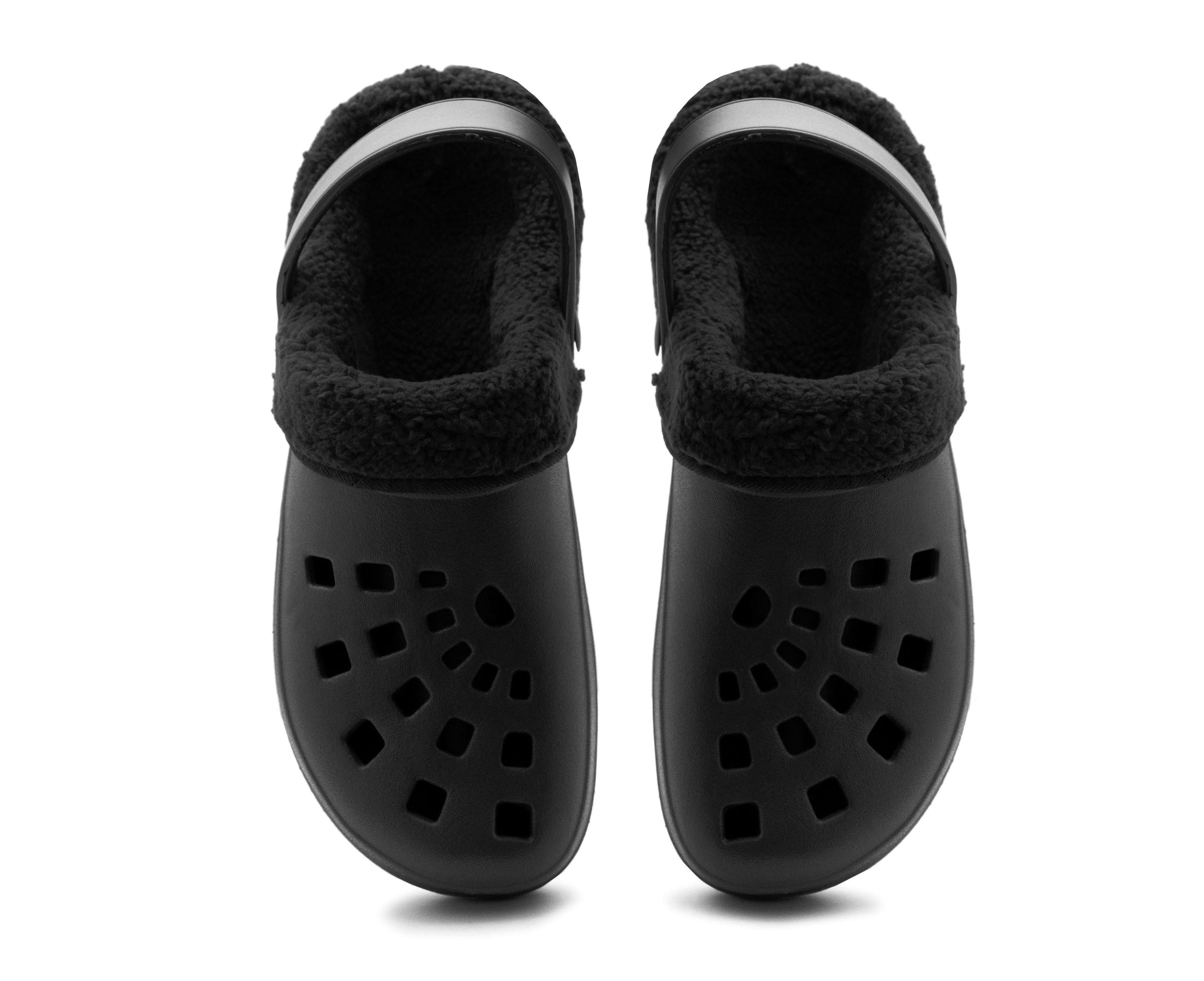 Mens Clogs Warm Fur Lined Thermal Garden Black Clogs Slip On Lightweight EVA Slippers Indoor House Shoes Shower Sandals