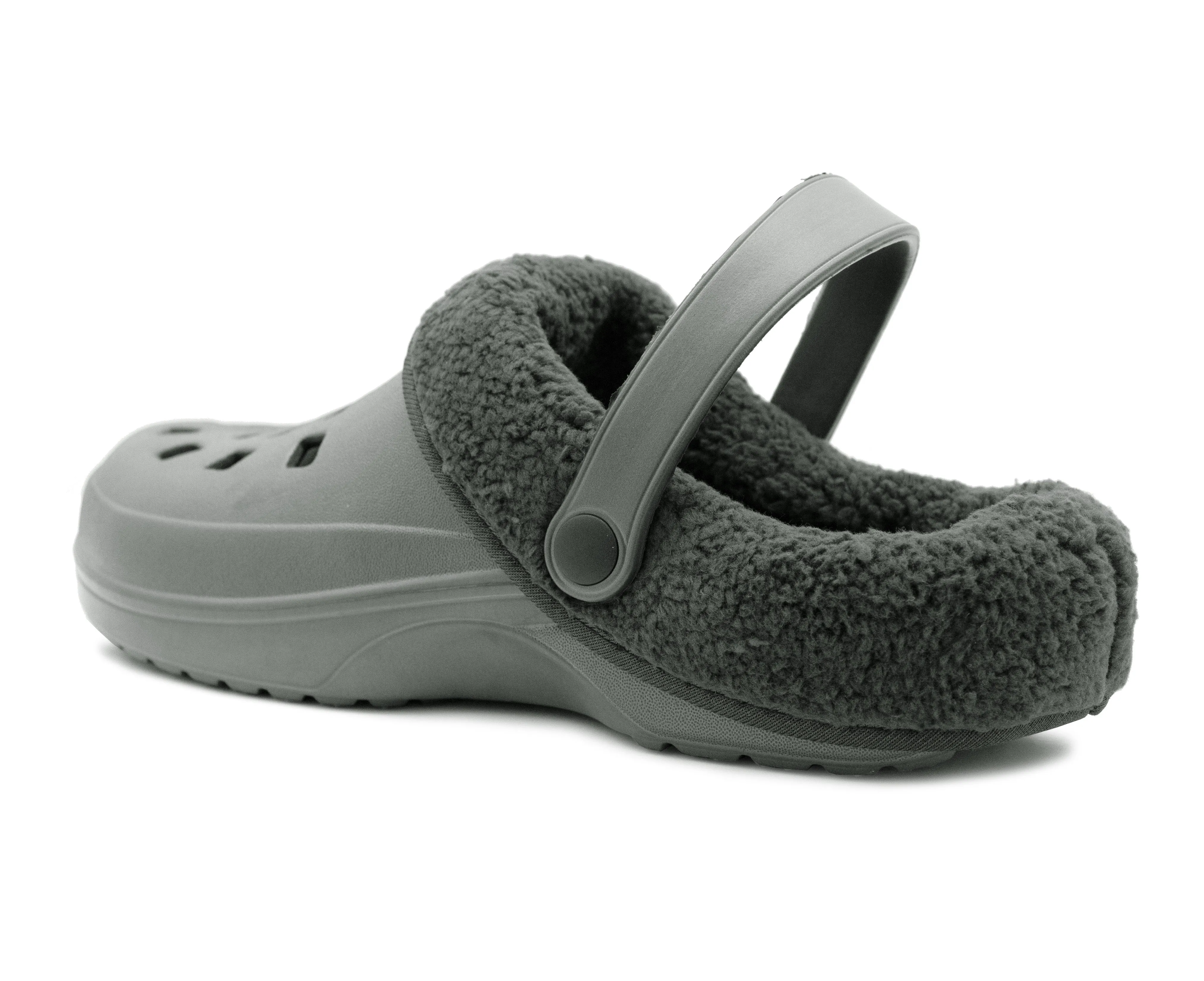 Mens Clogs Warm Fur Lined Thermal Garden Grey Clogs Slip On Lightweight EVA Slippers Indoor House Shoes Shower Sandals