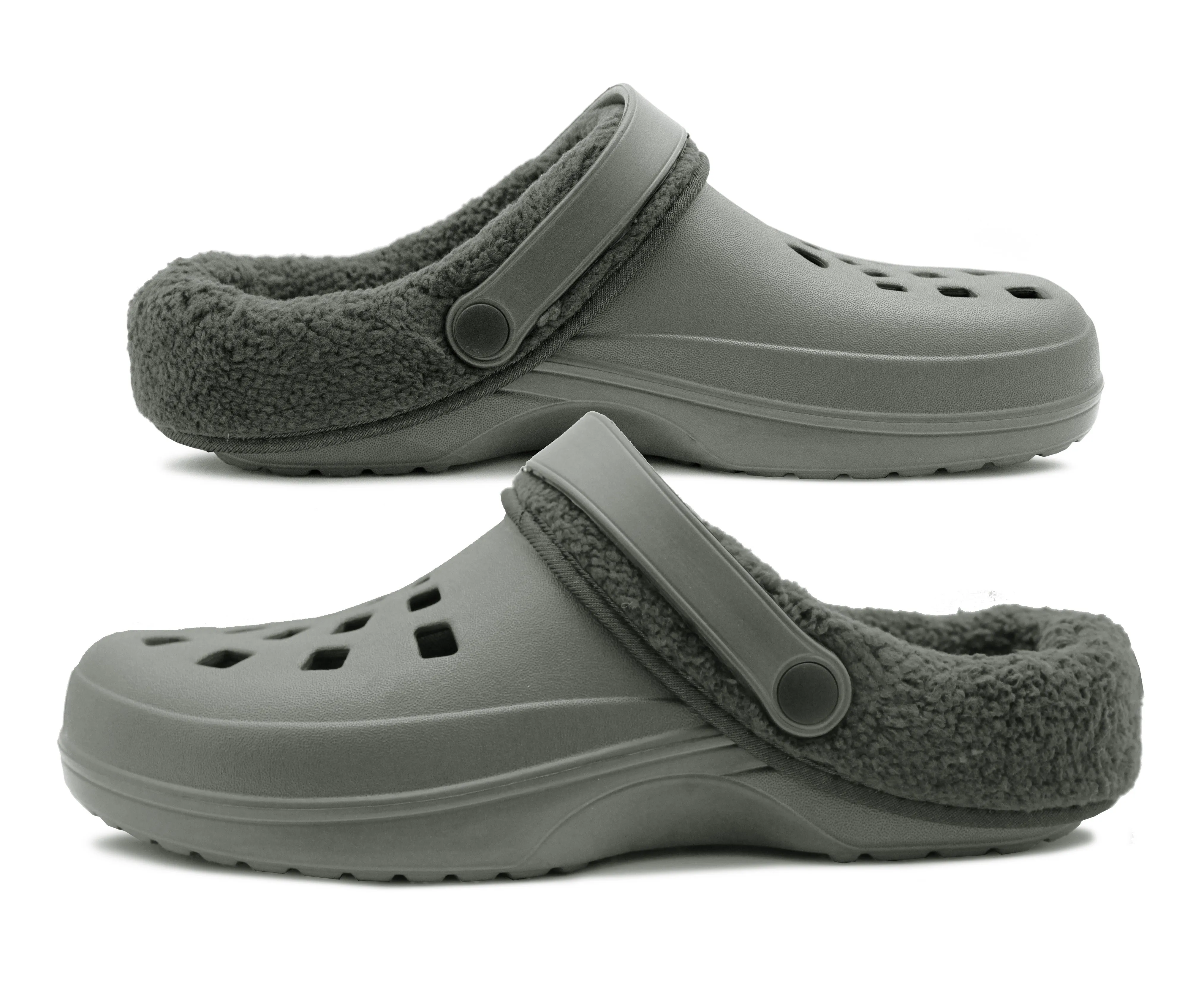 Mens Clogs Warm Fur Lined Thermal Garden Grey Clogs Slip On Lightweight EVA Slippers Indoor House Shoes Shower Sandals
