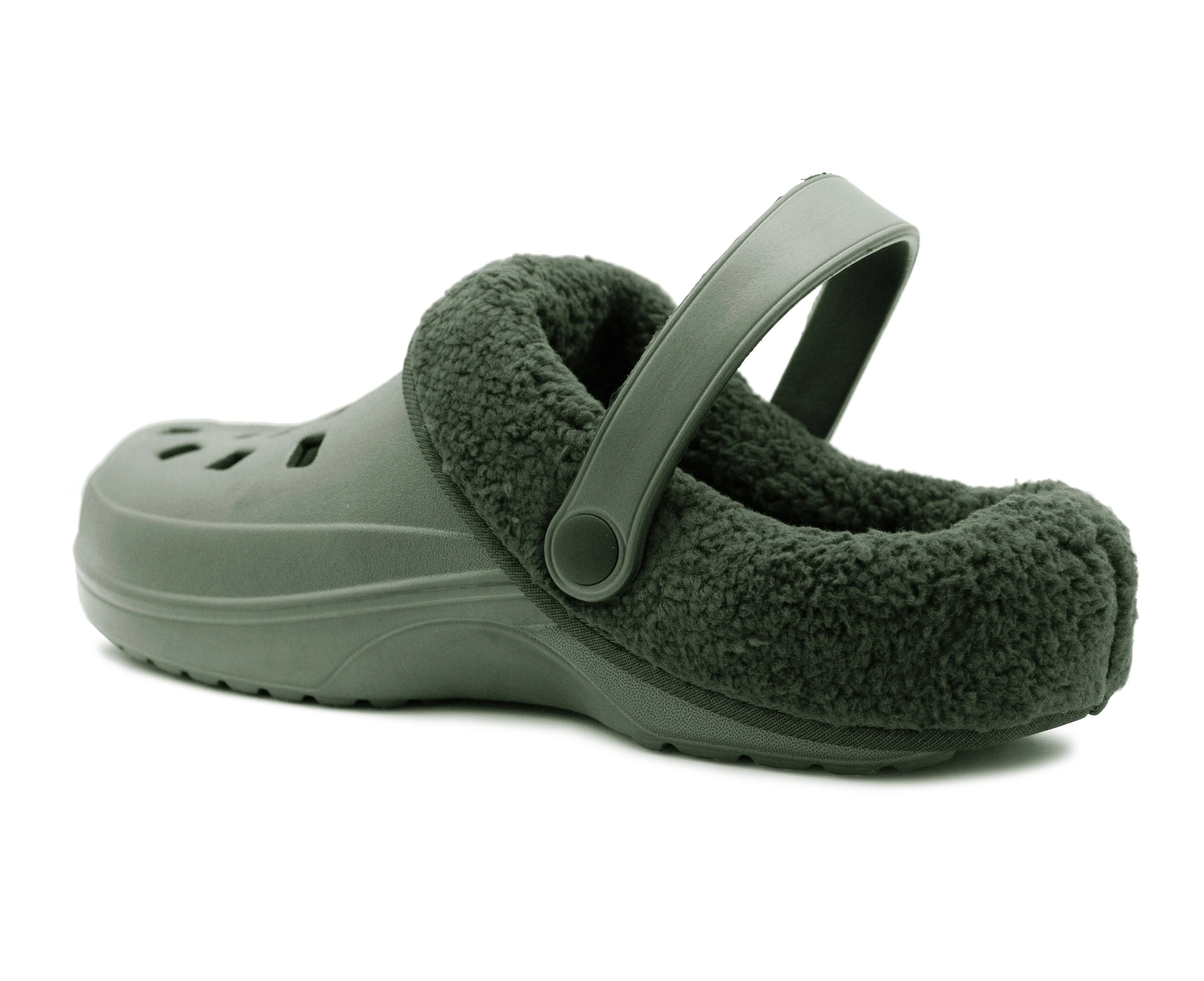 Mens Clogs Warm Fur Lined Thermal Garden Khaki Clogs Slip On Lightweight EVA Slippers Indoor House Shoes Shower Sandals