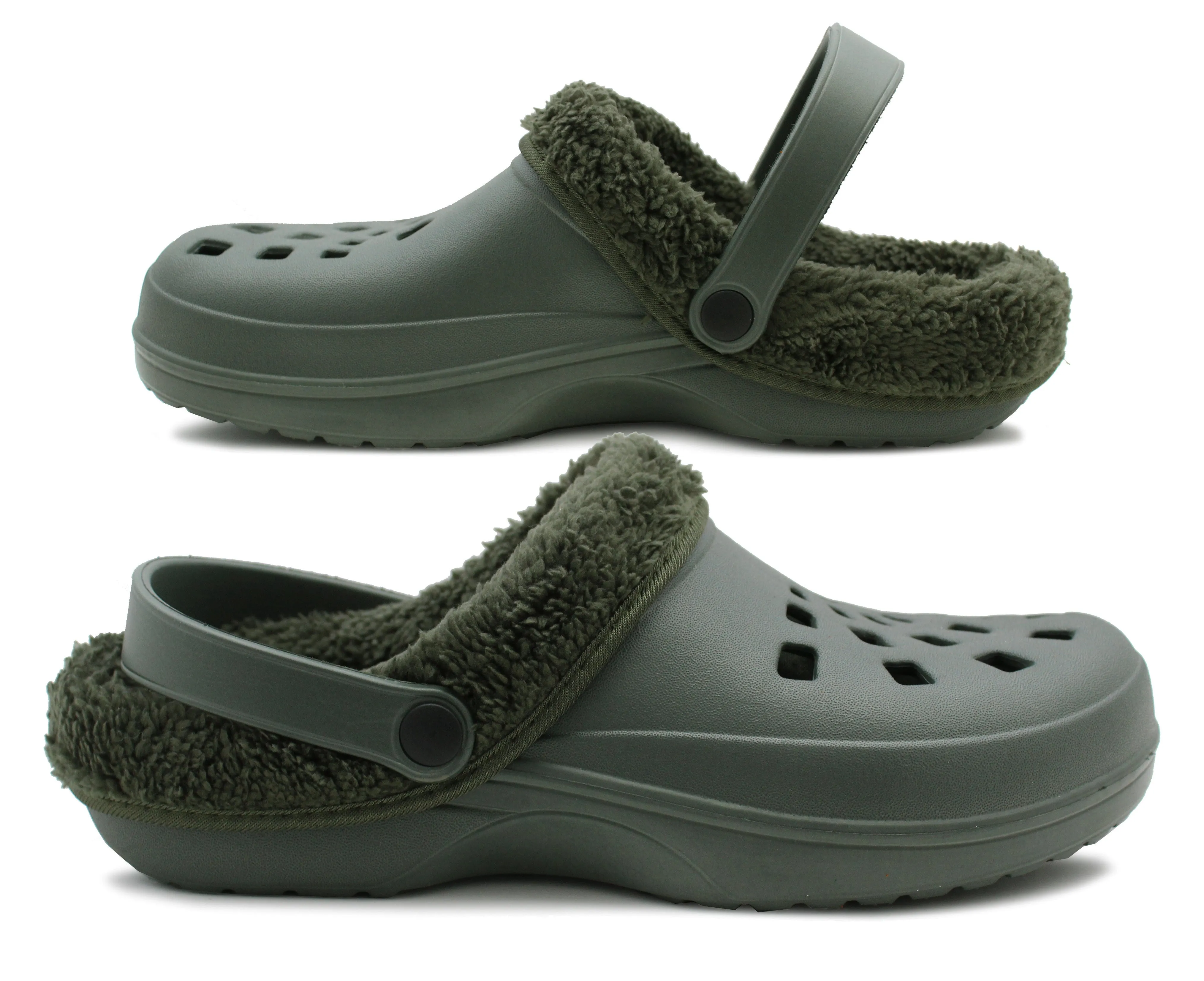 Mens Clogs Warm Fur Lined Thermal Garden Khaki Clogs Slip On Lightweight EVA Slippers Indoor House Shoes Shower Sandals