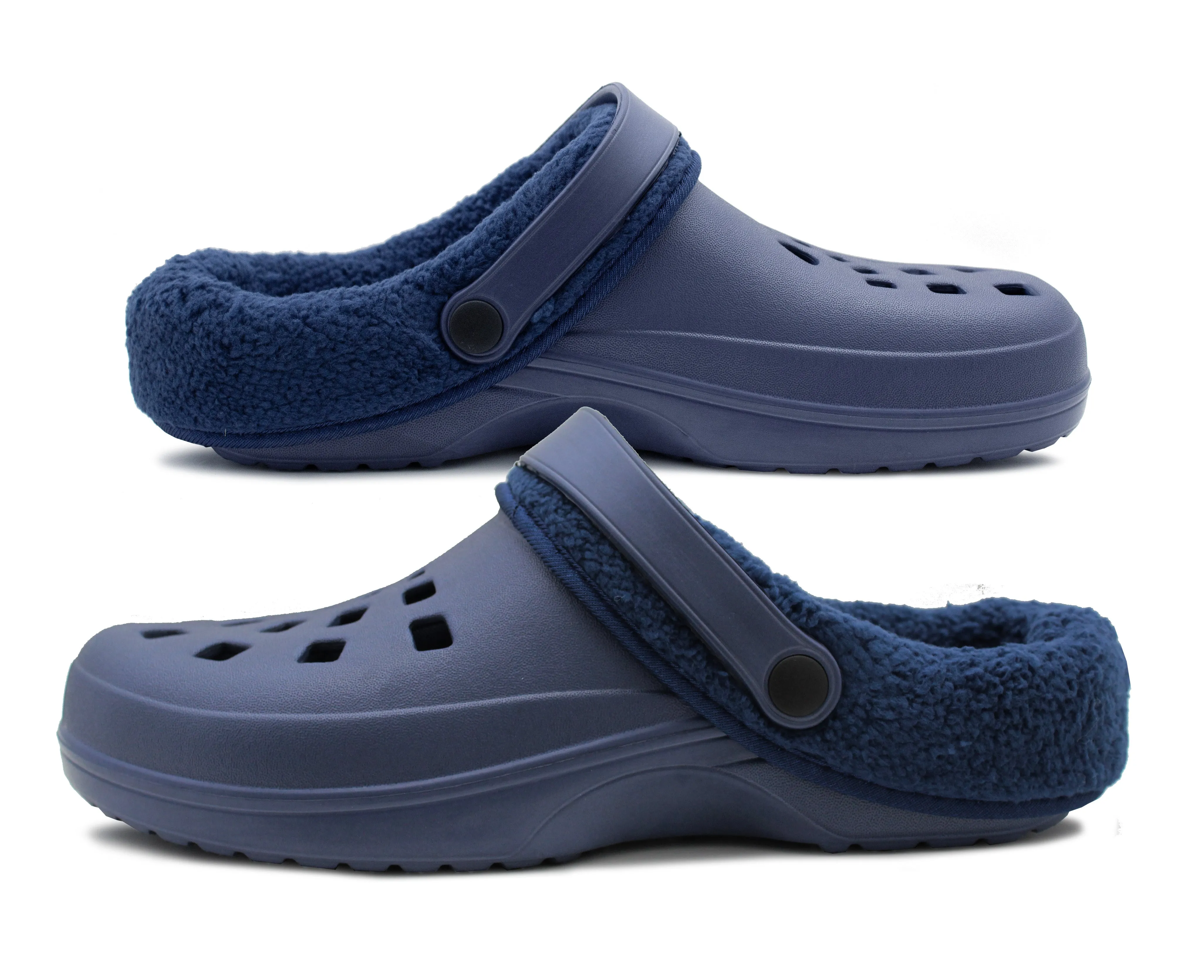 Mens Clogs Warm Fur Lined Thermal Garden Navy Clogs Slip On Lightweight EVA Slippers Indoor House Shoes Shower Sandals