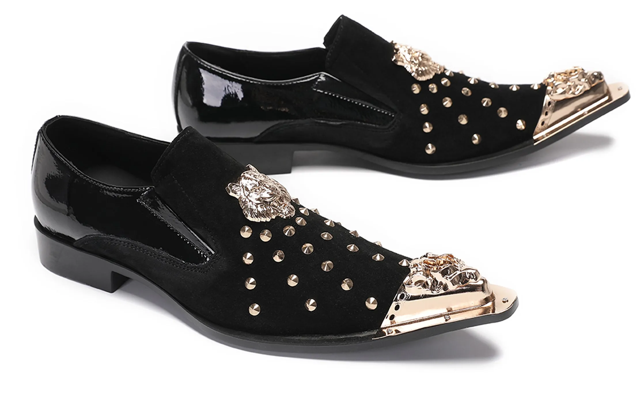 Mens Gold Beads Party Casual Suede Loafers