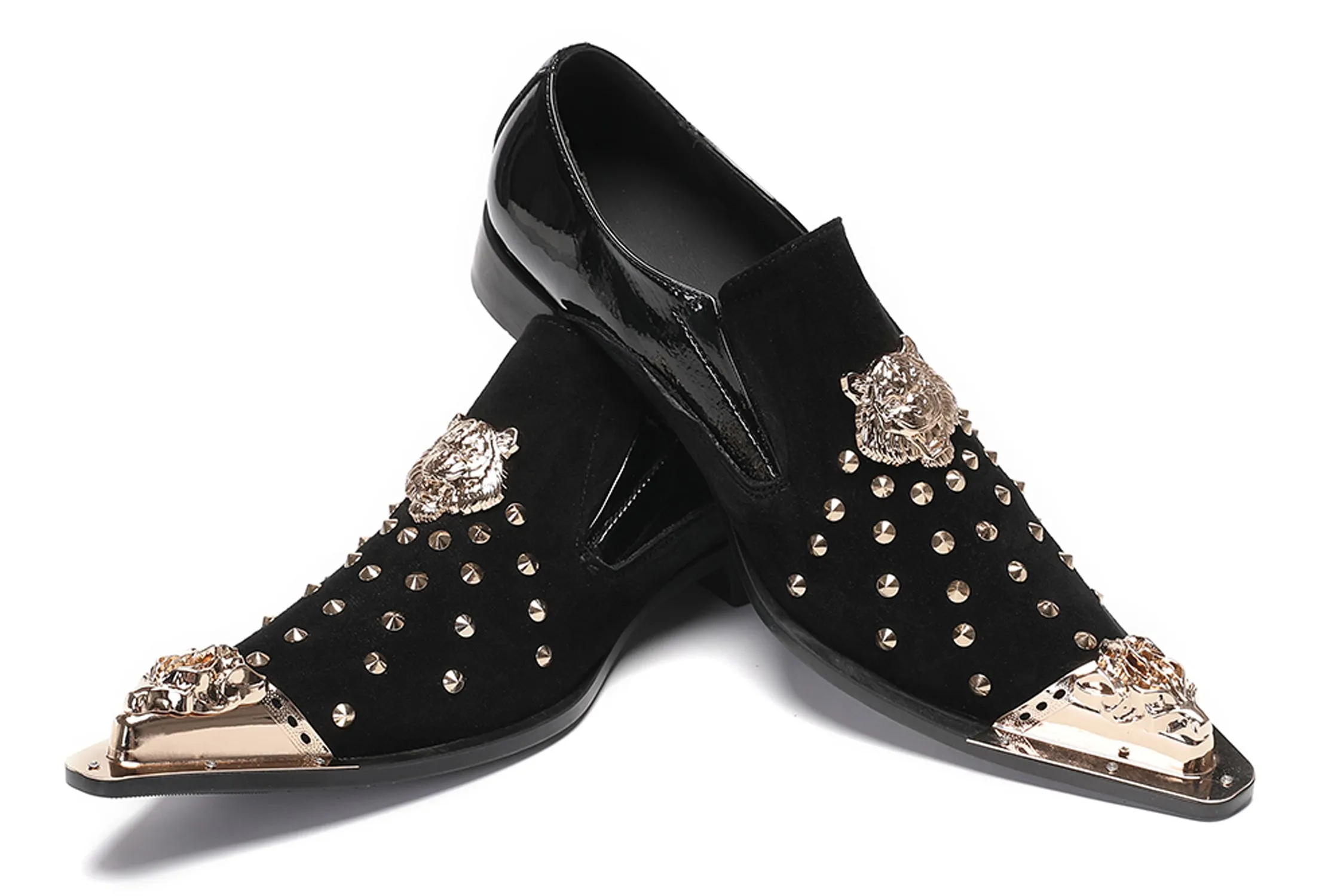 Mens Gold Beads Party Casual Suede Loafers