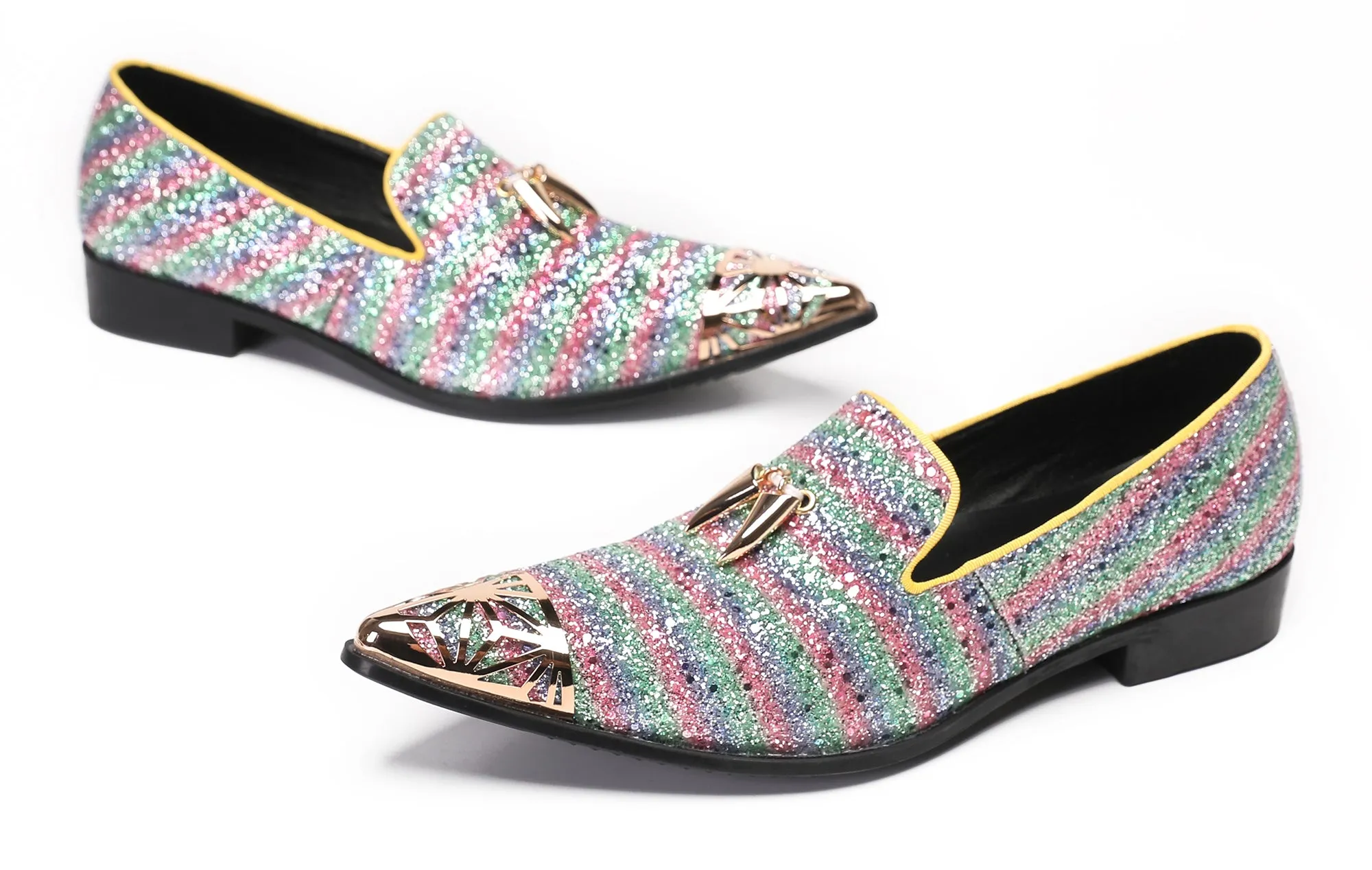 Mens Metal Tip Casual Glitter Western Loafers