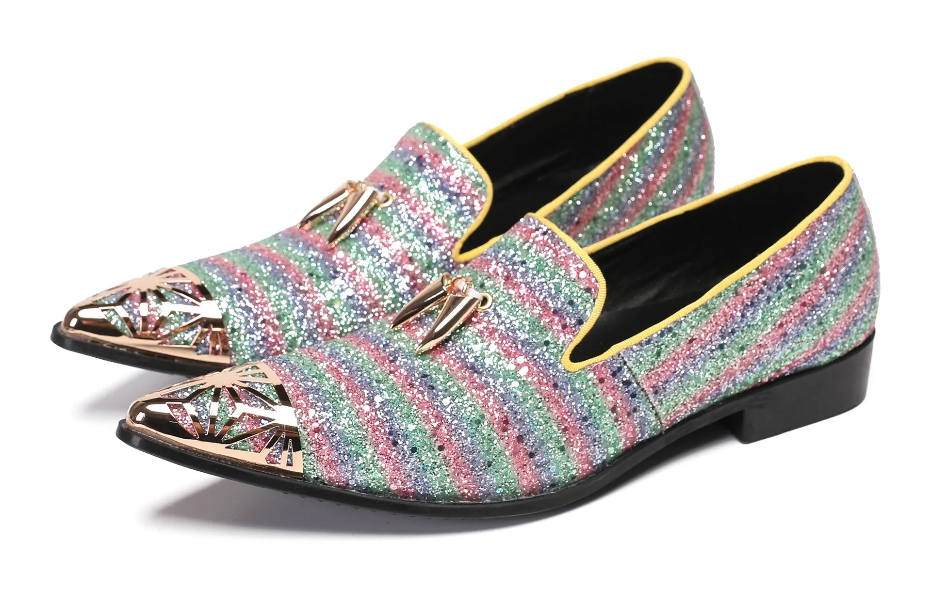 Mens Metal Tip Casual Glitter Western Loafers