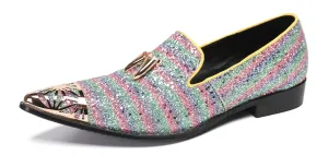 Mens Metal Tip Casual Glitter Western Loafers