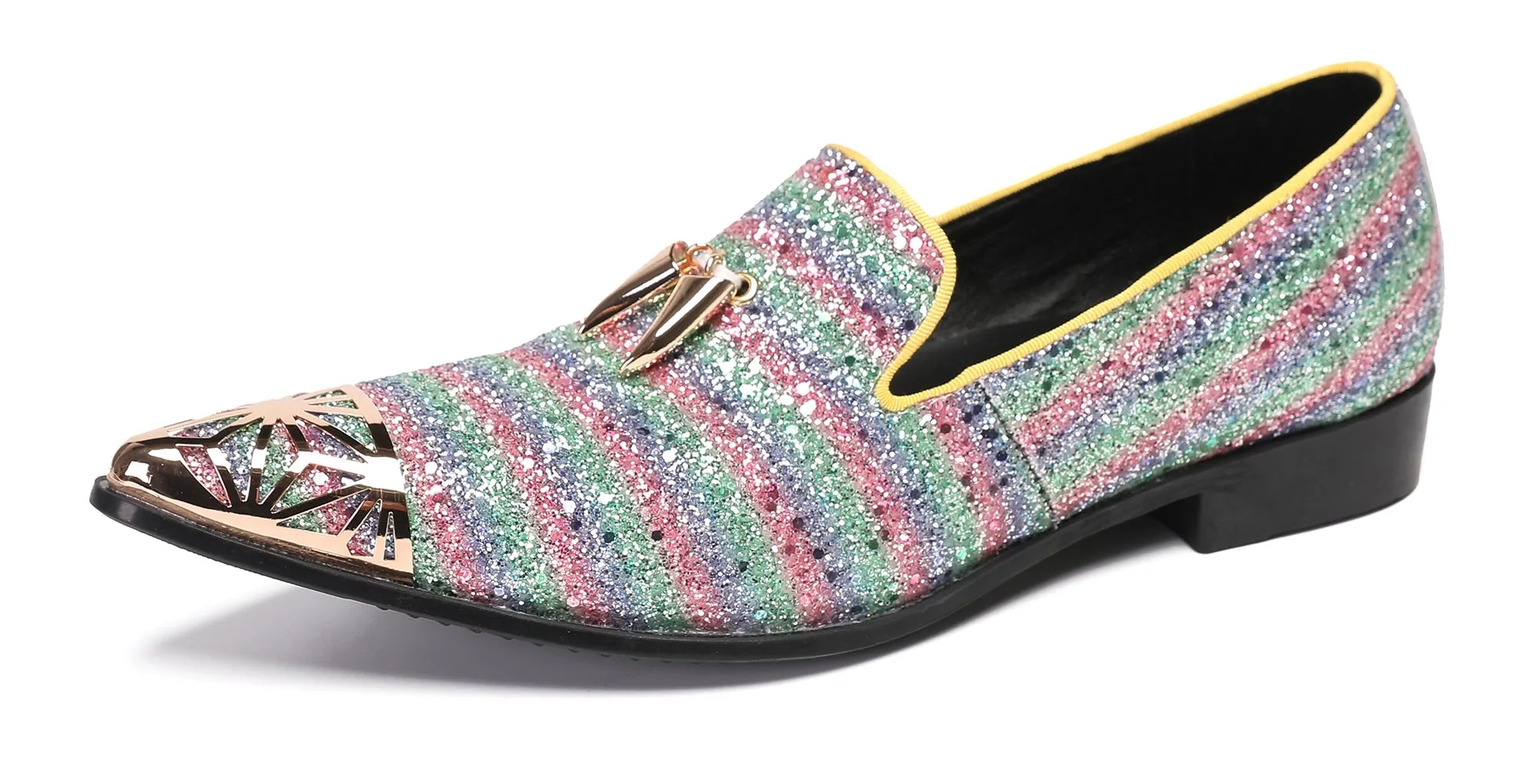 Mens Metal Tip Casual Glitter Western Loafers