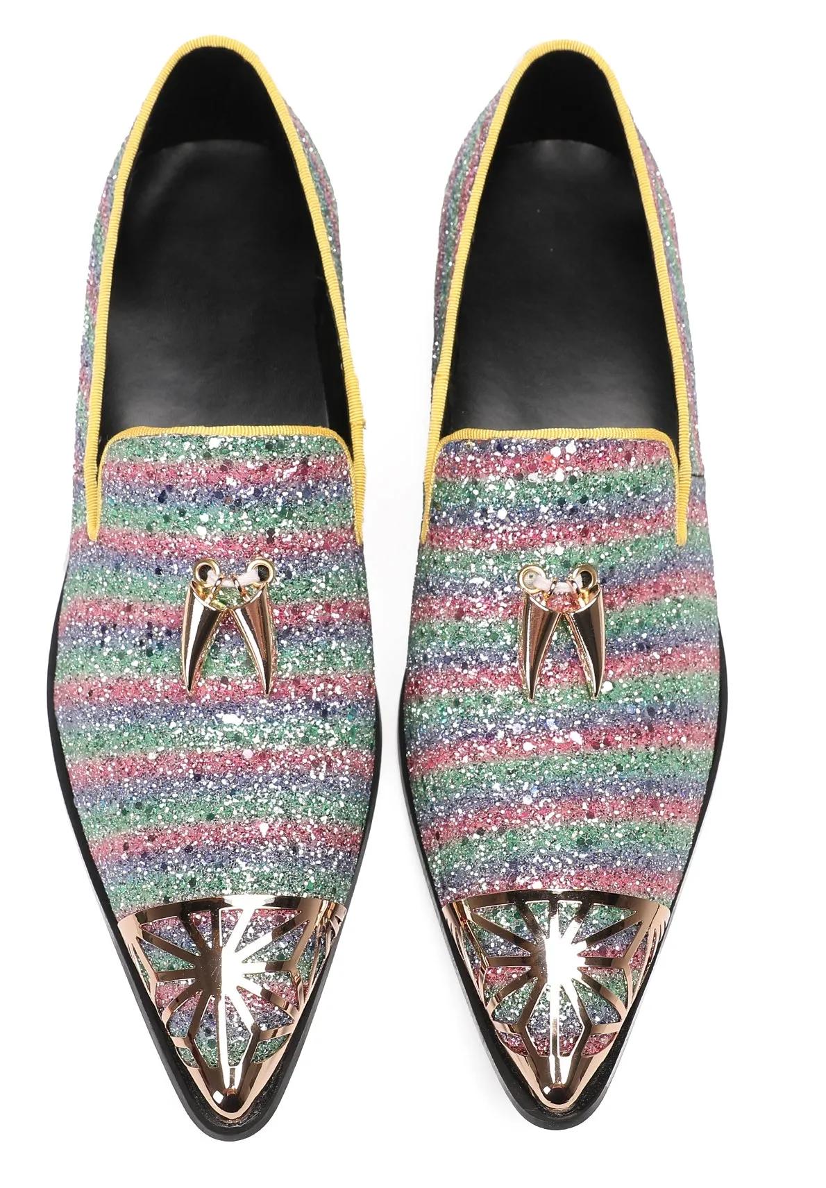 Mens Metal Tip Casual Glitter Western Loafers