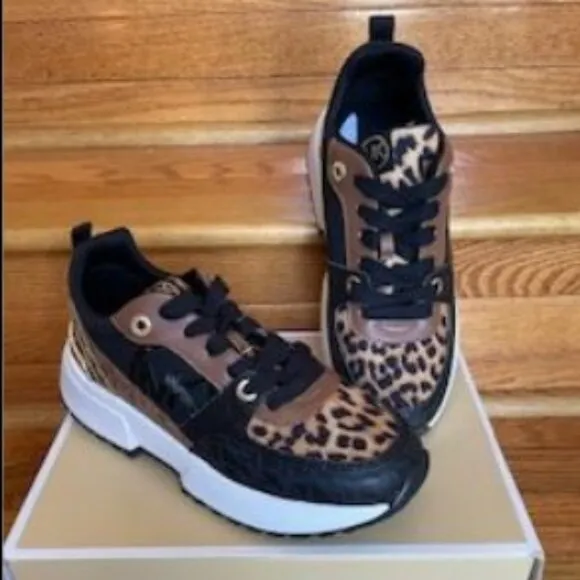 Michael Kors Girl's Cosmo Cheetah Print Lace-Up Sport Sneakers Size 4