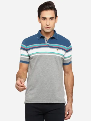 Multicolor Striped Slim Fit Polo T-Shirt | JadeBlue