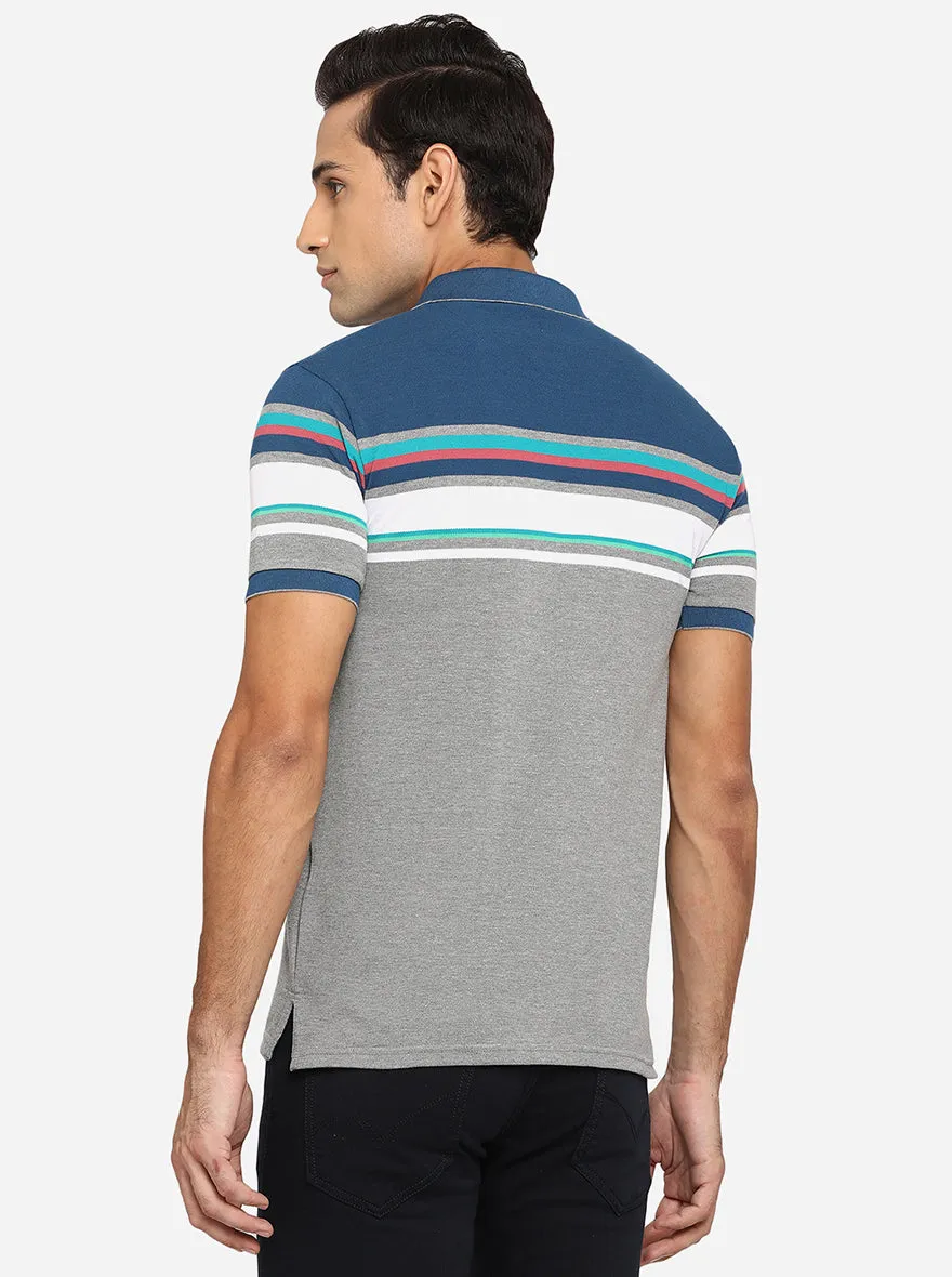 Multicolor Striped Slim Fit Polo T-Shirt | JadeBlue