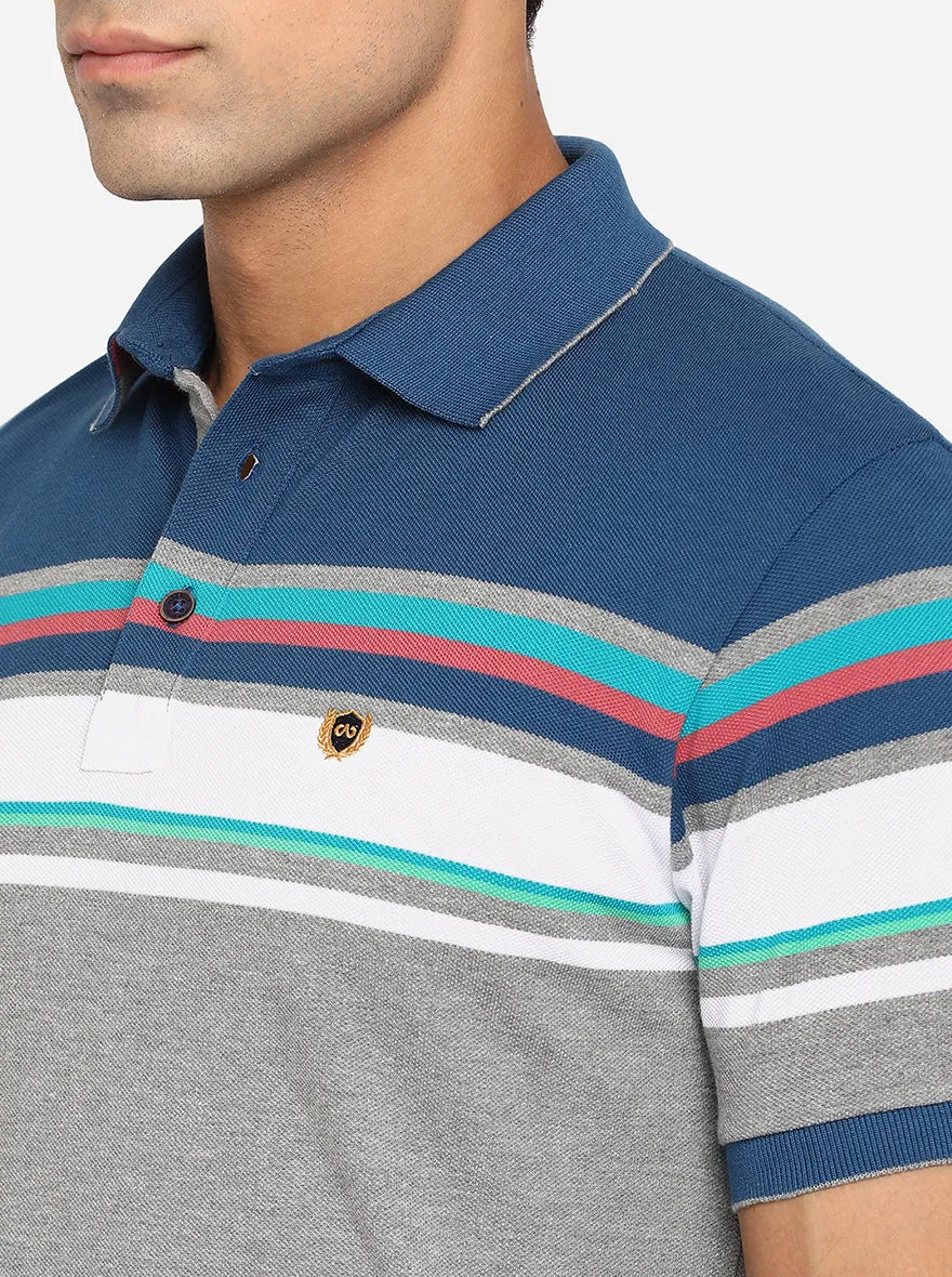 Multicolor Striped Slim Fit Polo T-Shirt | JadeBlue