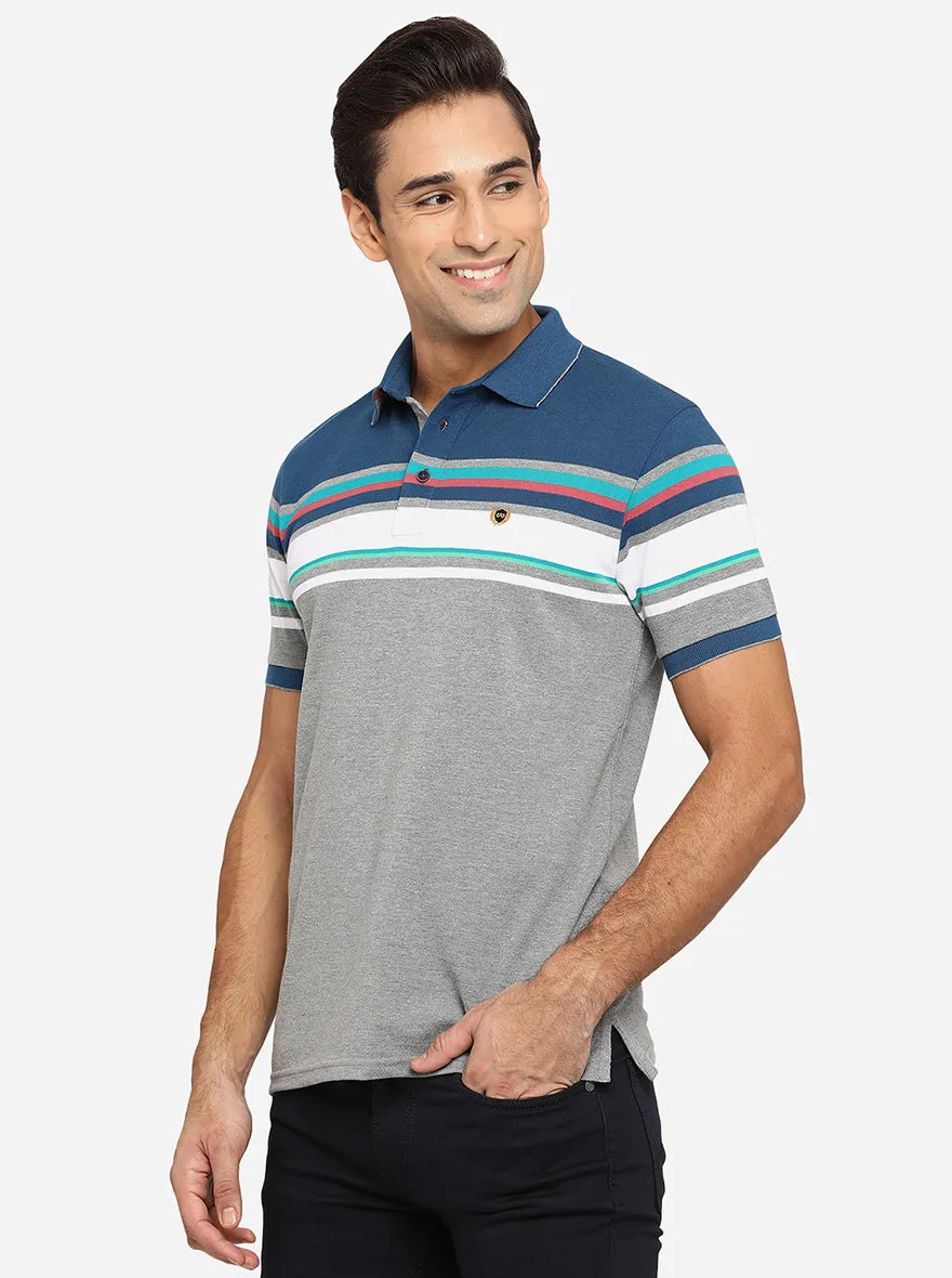 Multicolor Striped Slim Fit Polo T-Shirt | JadeBlue